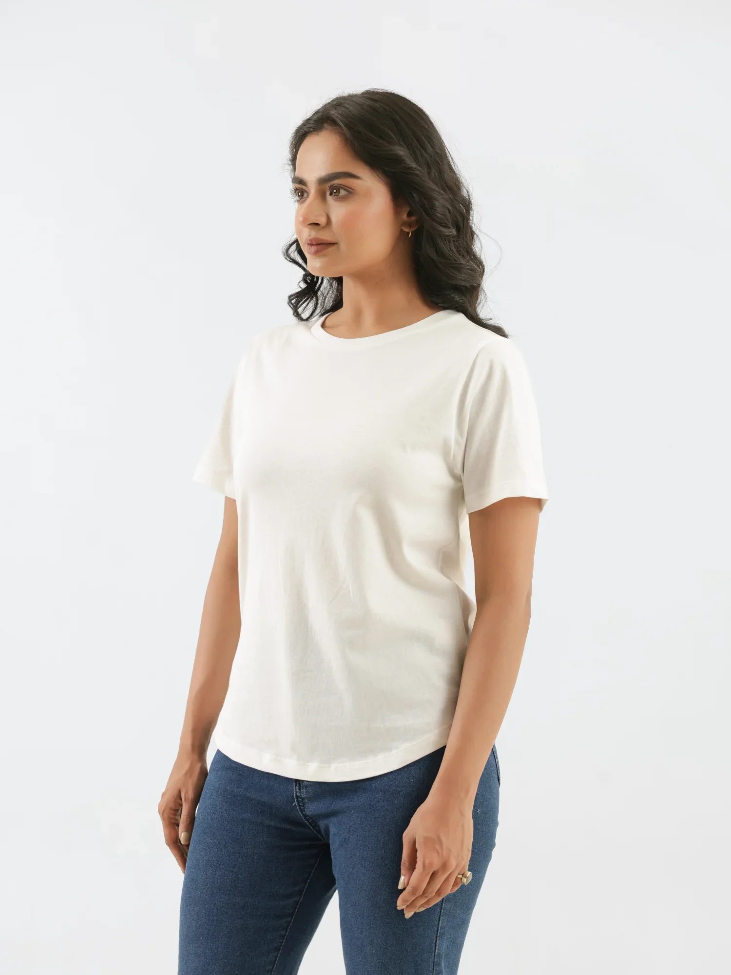 Women Off White Round Neck T-shirt - Image 7