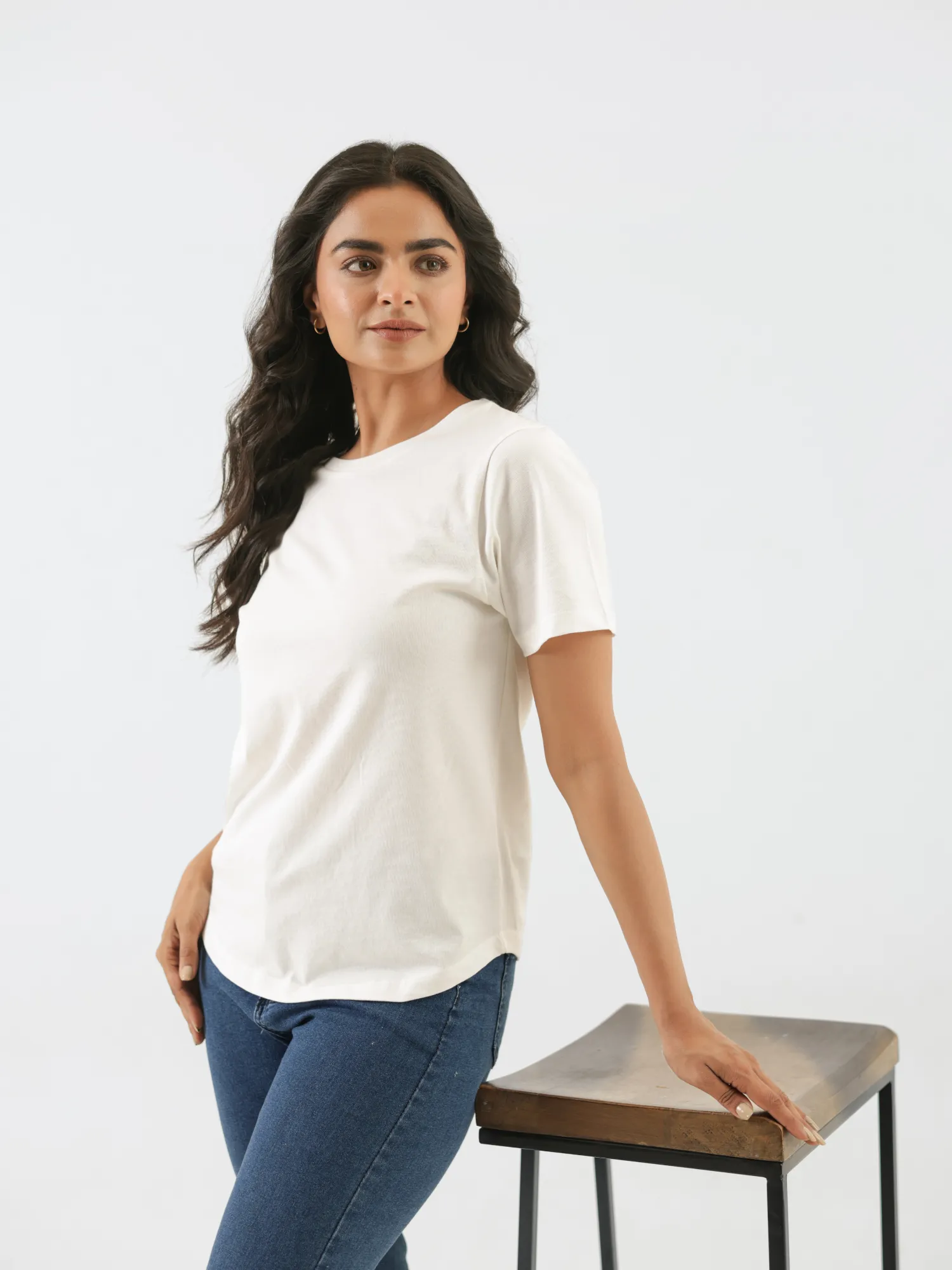 Women Off White Round Neck T-shirt - Image 9