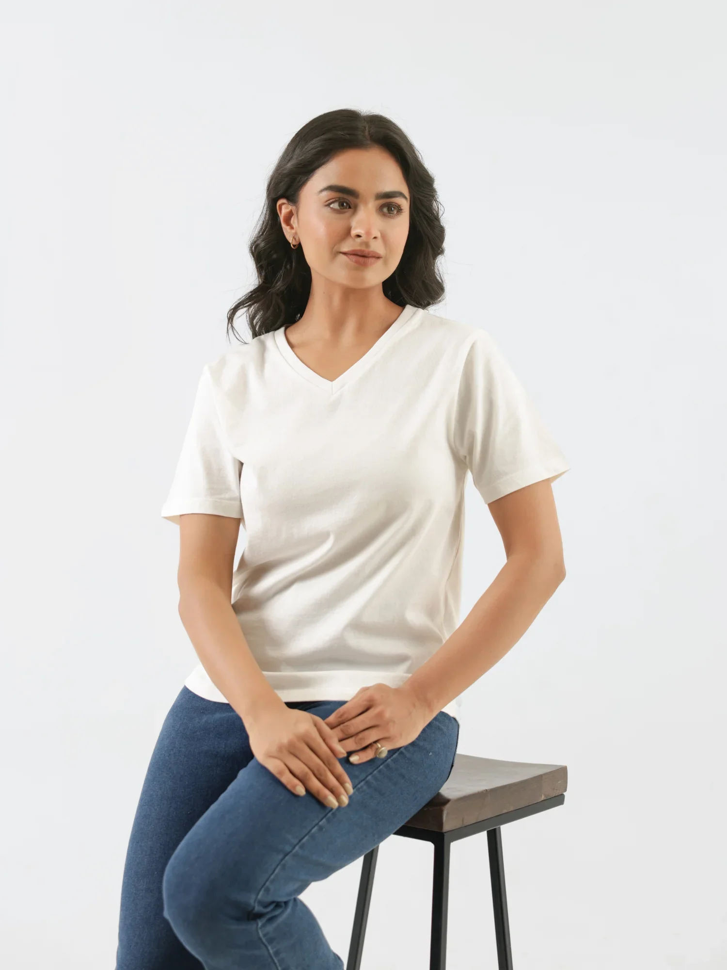 Women Off White V-neck T-shirt - Image 10