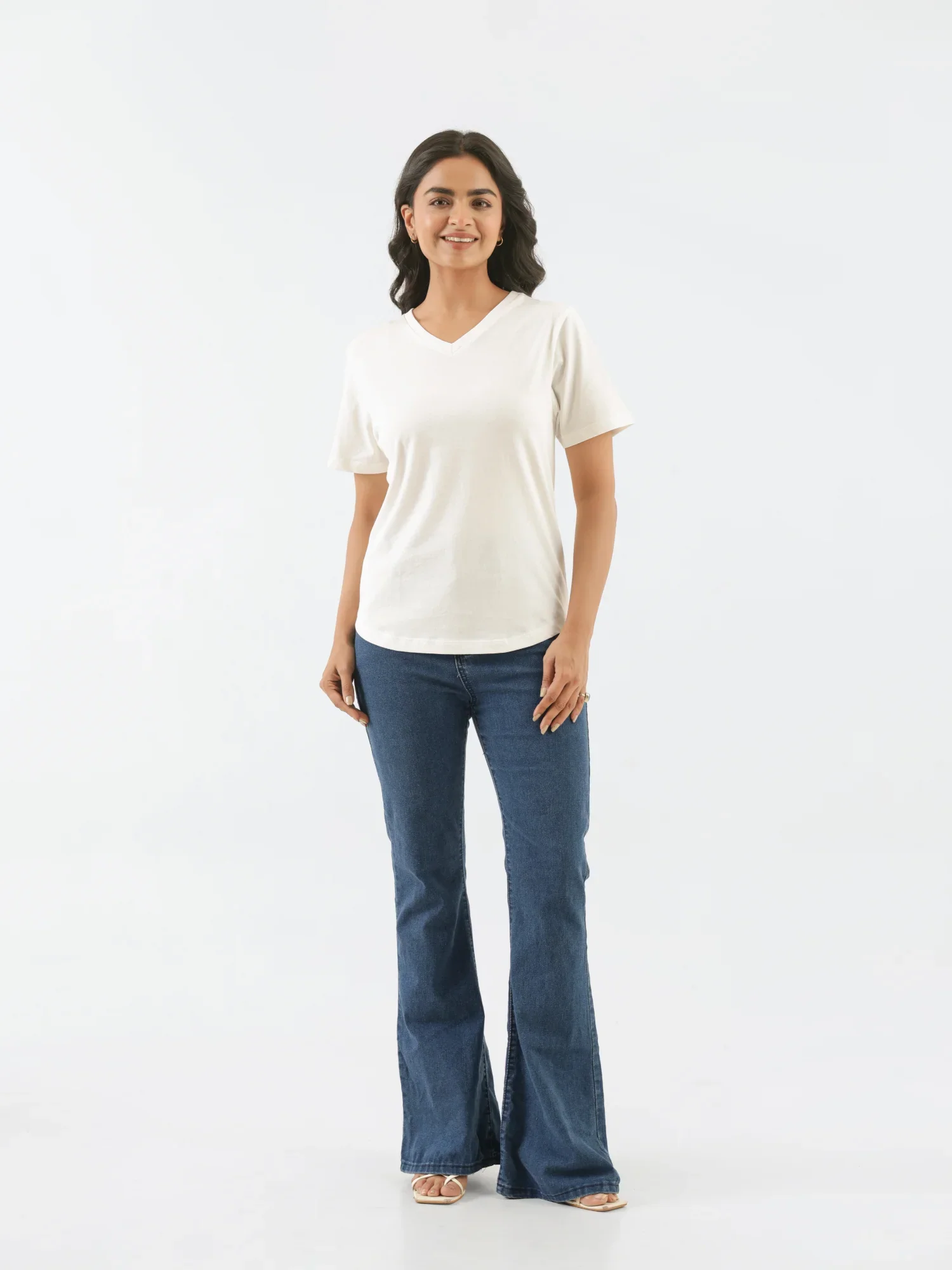 Women Off White V-neck T-shirt - Image 3