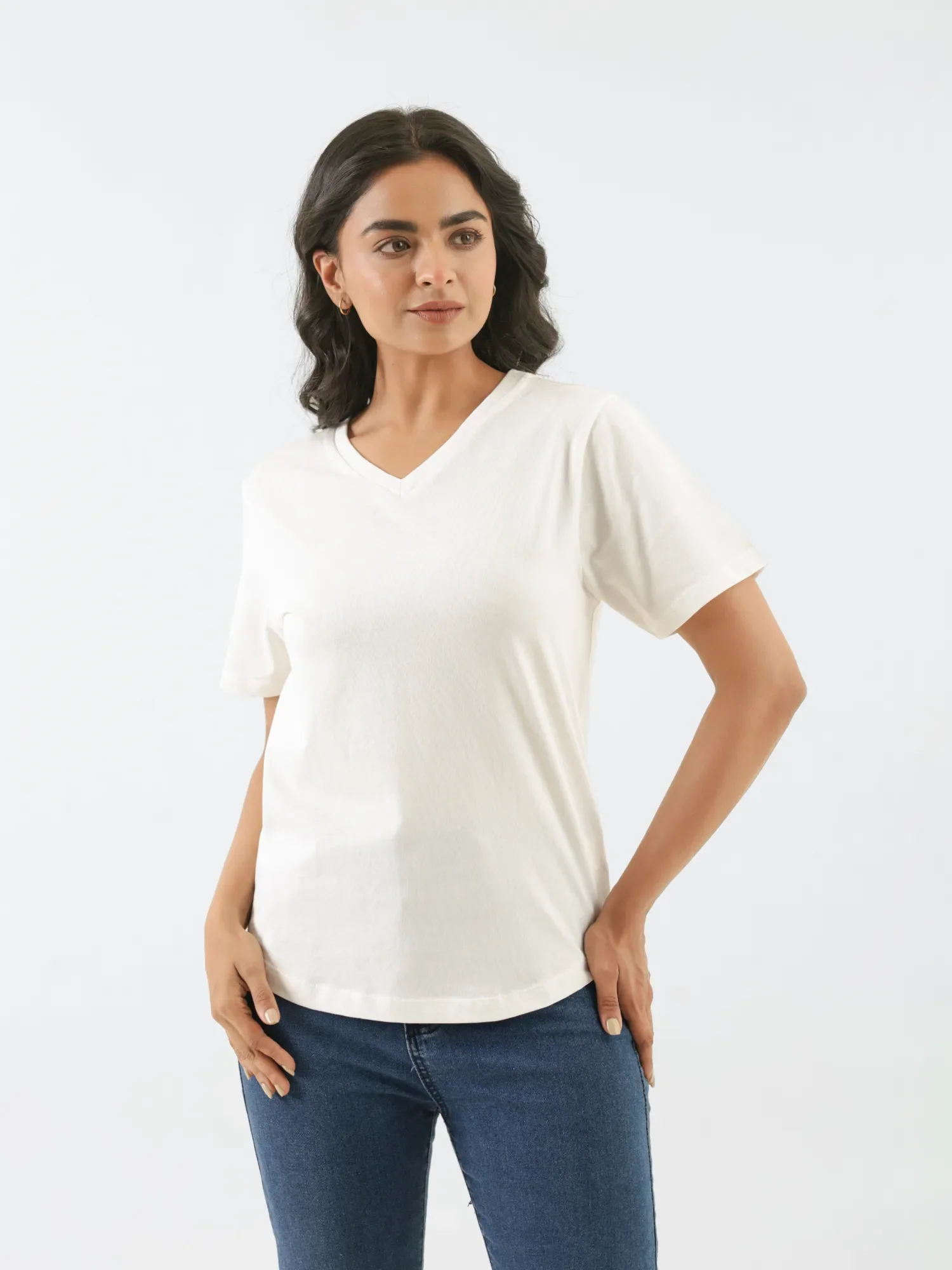 Women Off White V-neck T-shirt - Image 5