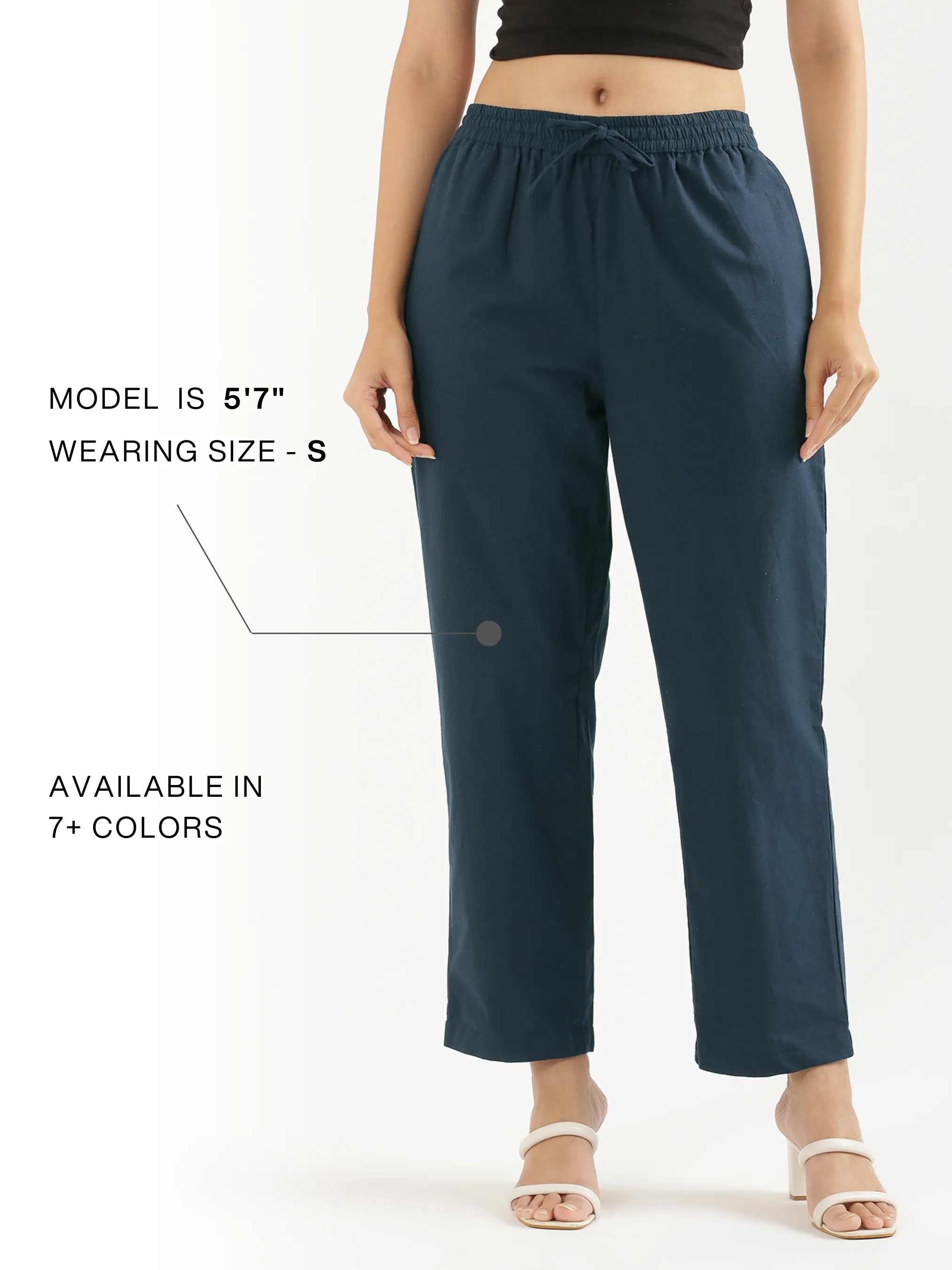 Women Peacock Blue Cotton Straight Pant - Image 12