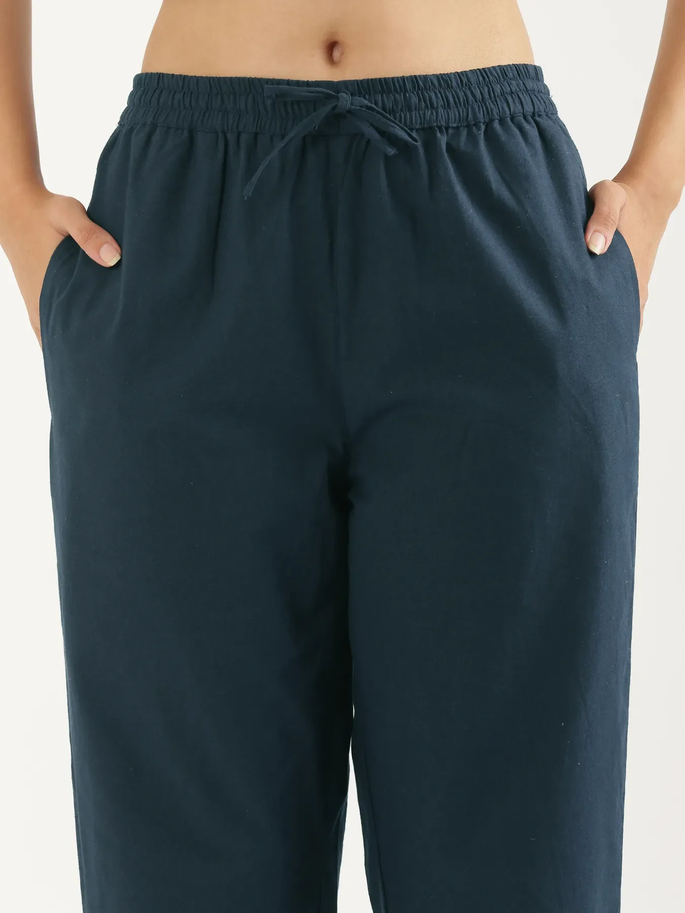 Women Peacock Blue Cotton Straight Pant - Image 5