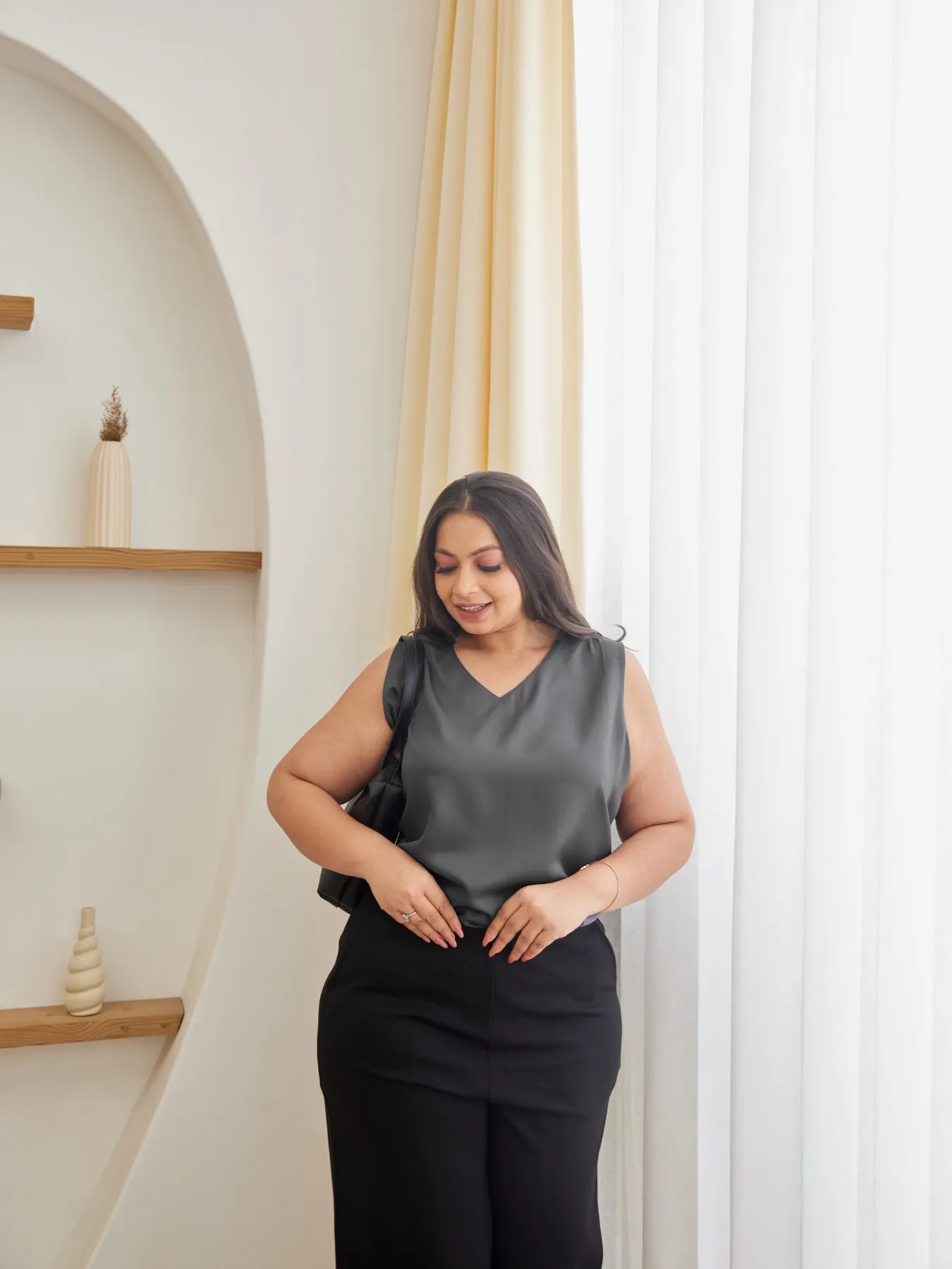 Women Plus Size Black Wide Leg Pants - Image 2