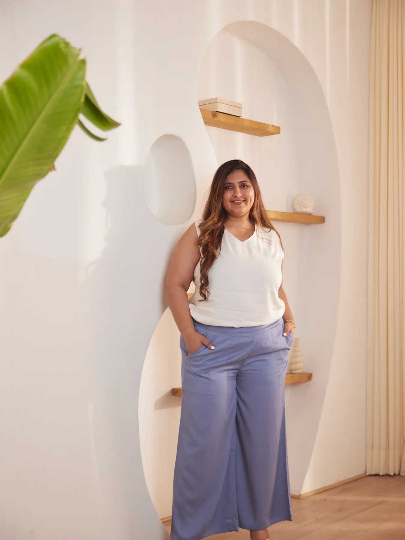 Women Plus Size English Blue Viscose Palazzo Pant - Image 3