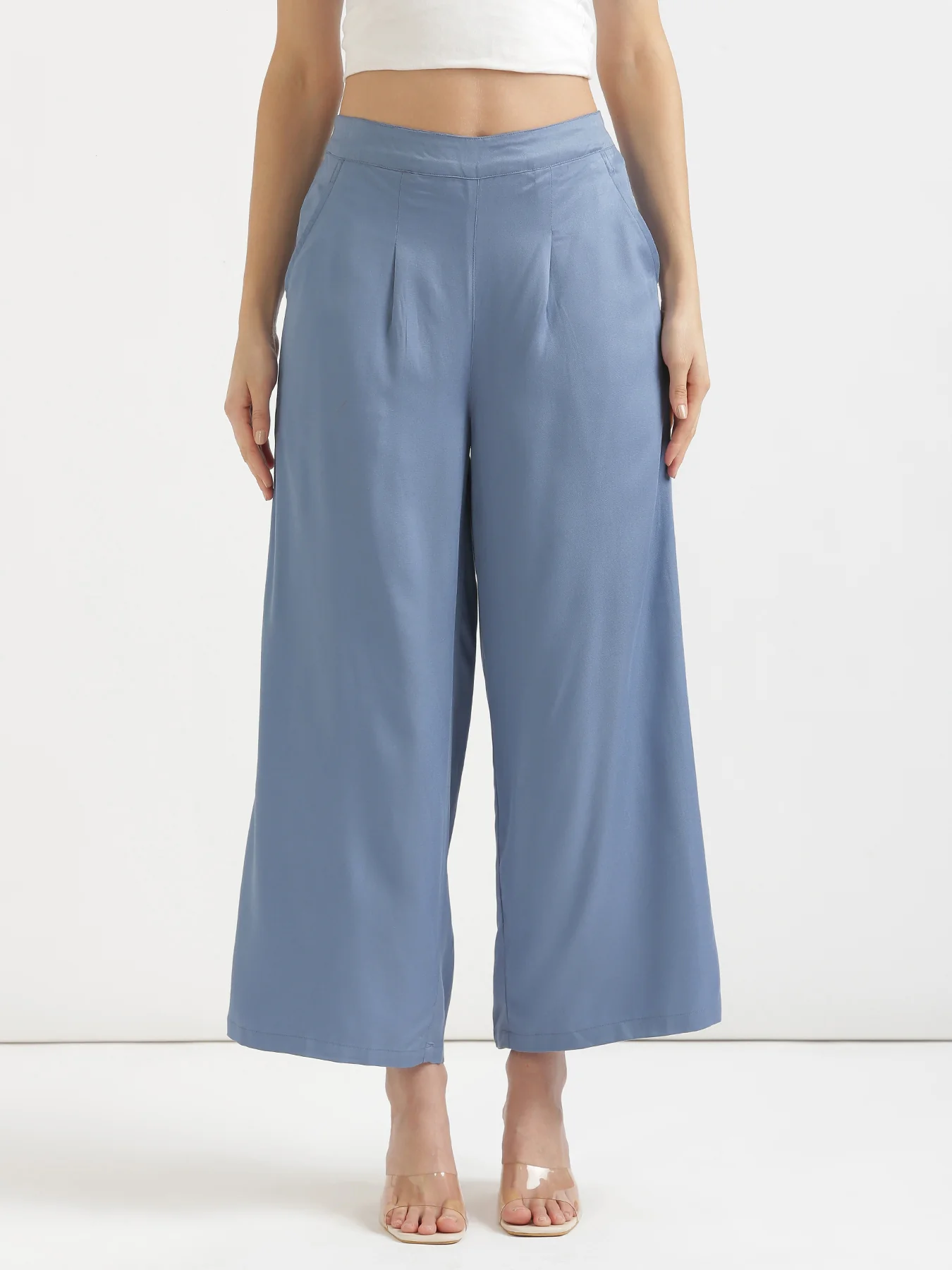 Women Plus Size English Blue Viscose Palazzo Pant - Image 4