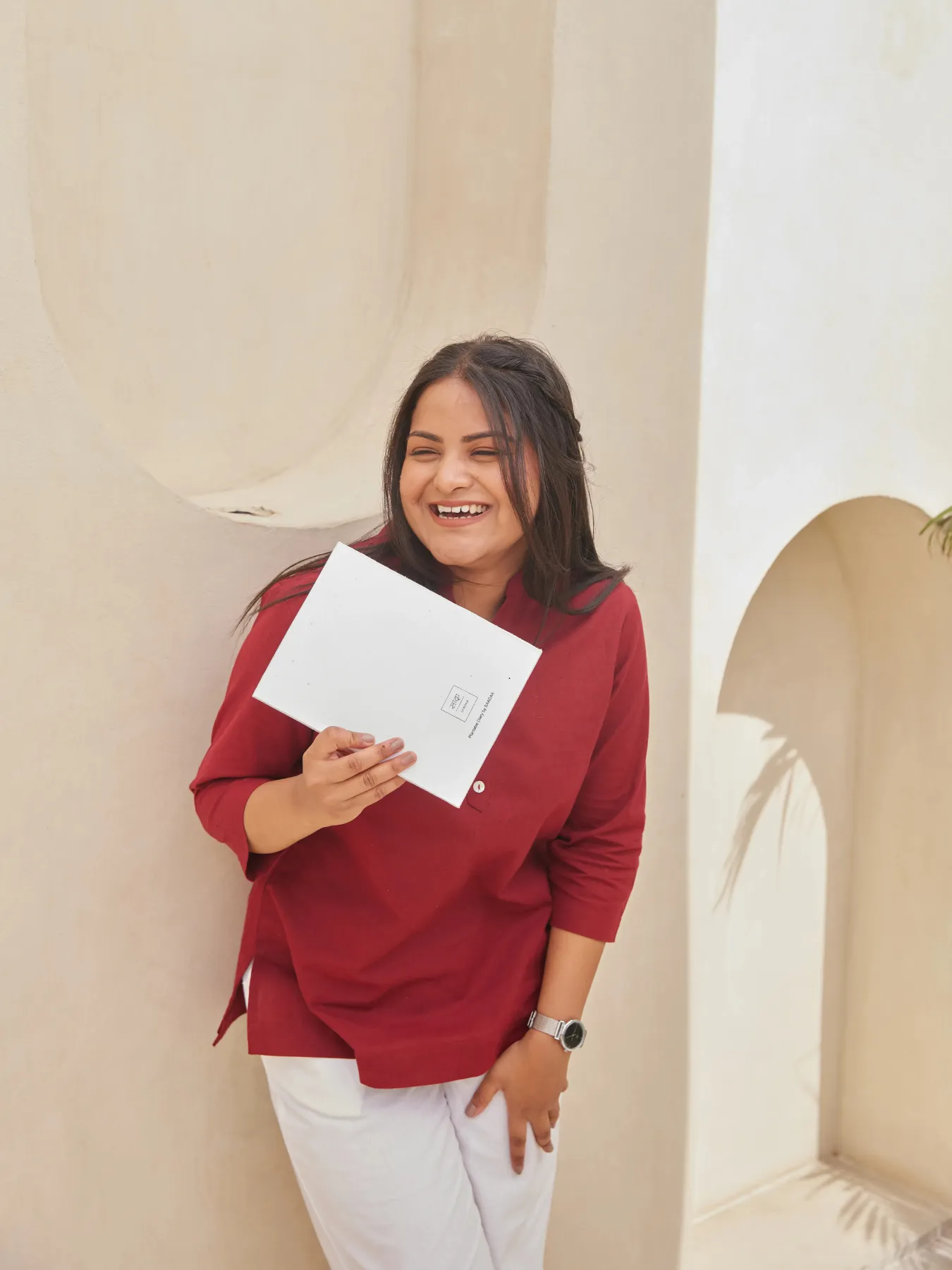 Women Plus Size Maroon Airy Linen Short Kurta - Image 3