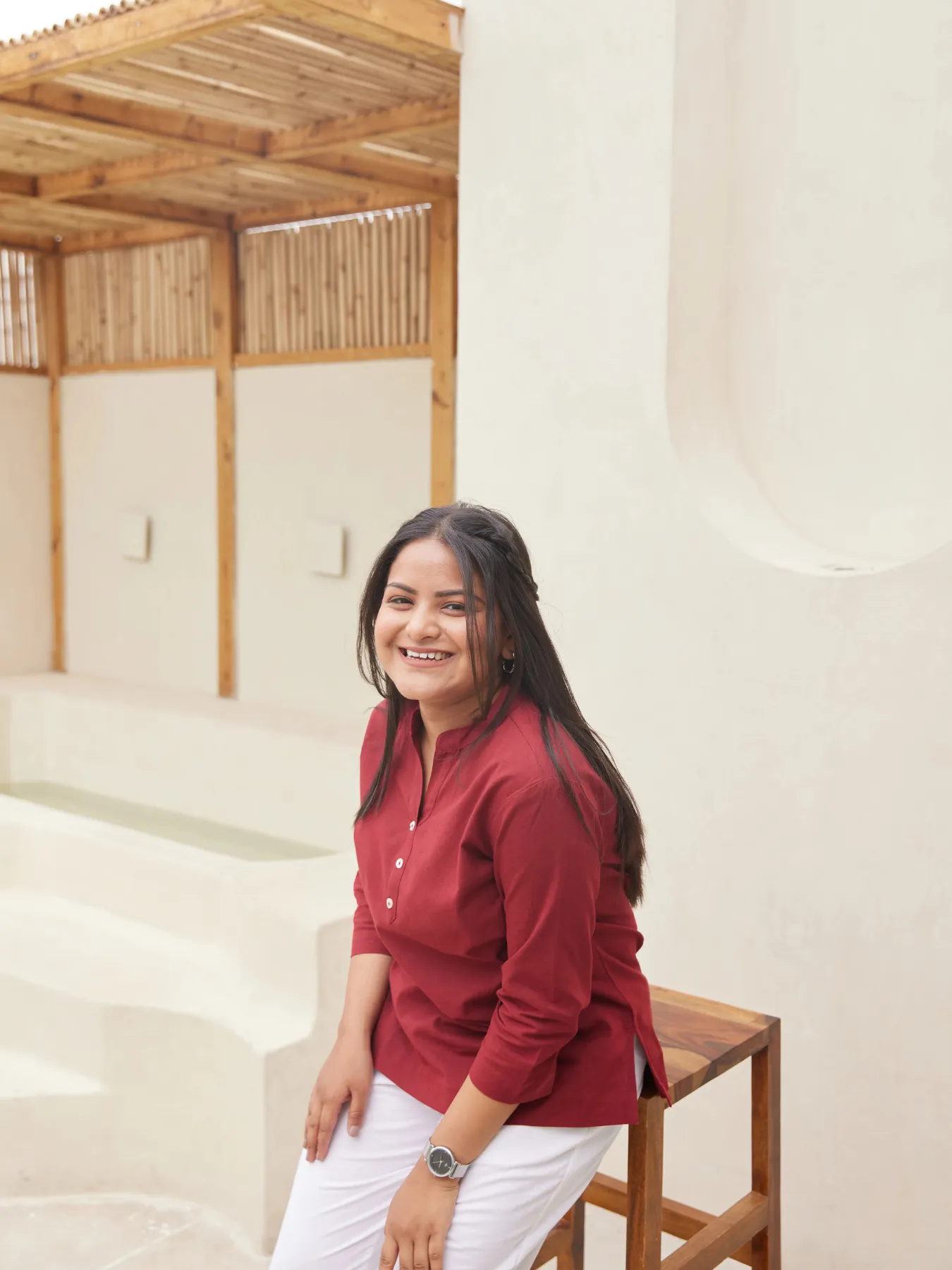 Women Plus Size Maroon Airy Linen Short Kurta - Image 5