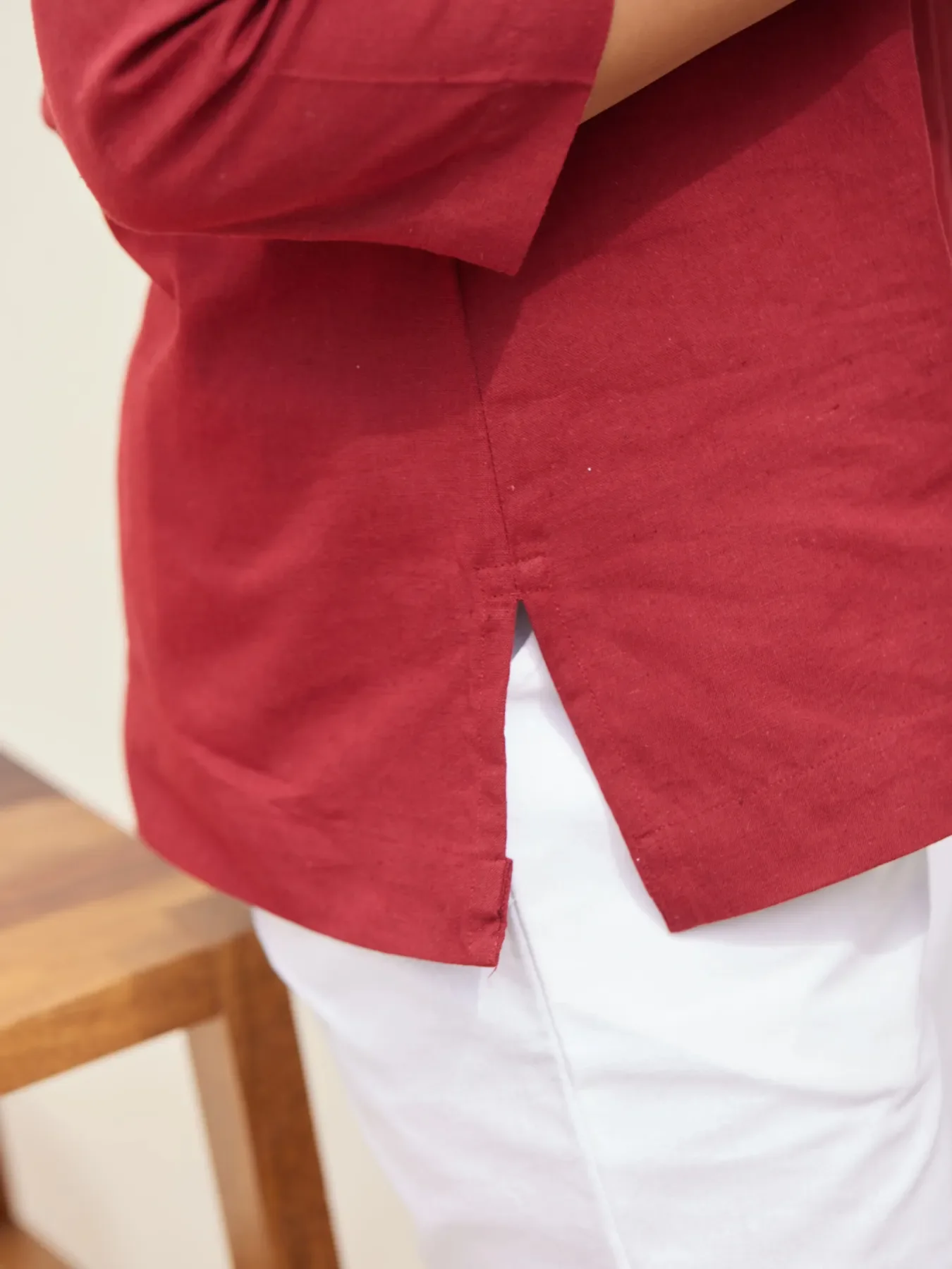 Women Plus Size Maroon Airy Linen Short Kurta - Image 6