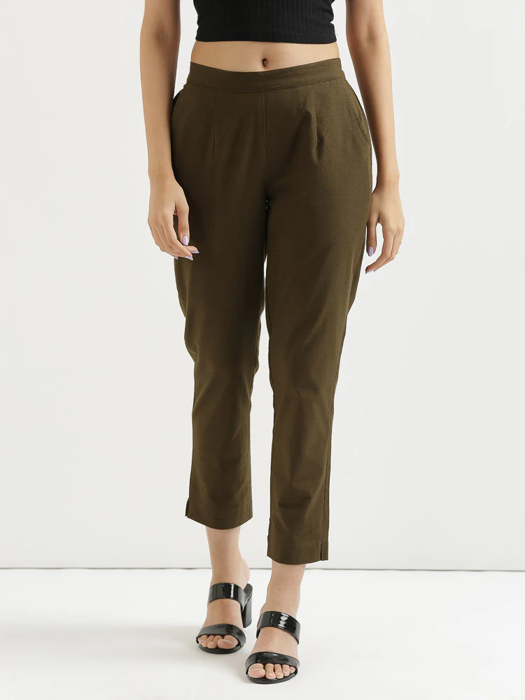 Women Plus Size Olive Green Cotton Pant - Image 3