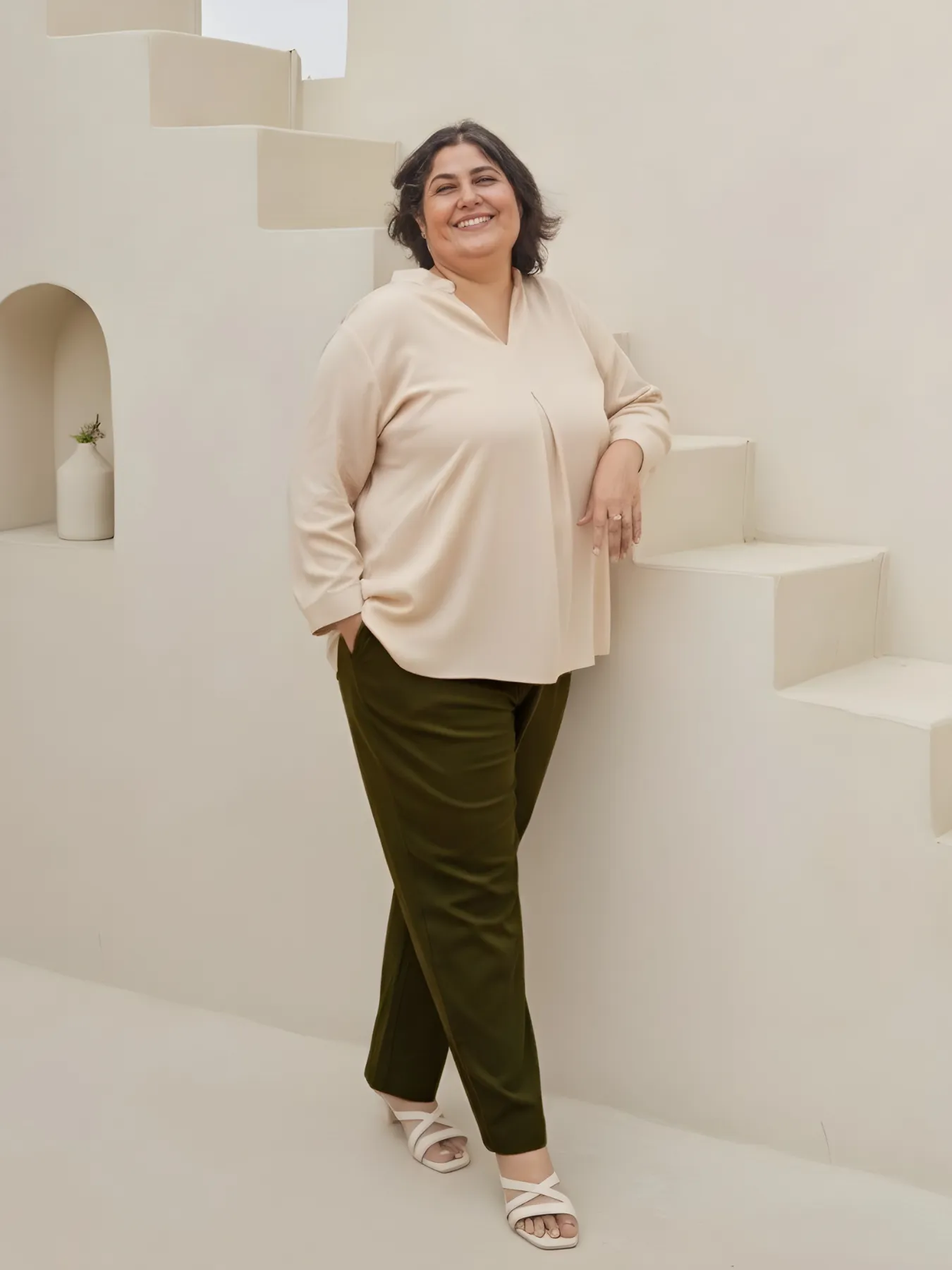 Women Plus Size Olive Green Straight Fit Formal Pants