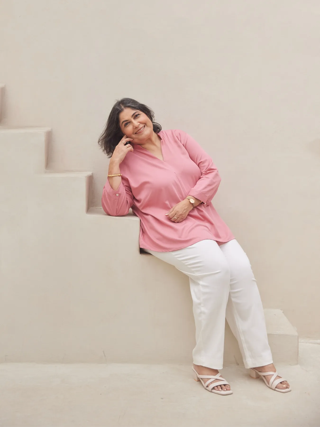 Women Plus Size Rose Viscose Pleated Top - Image 11