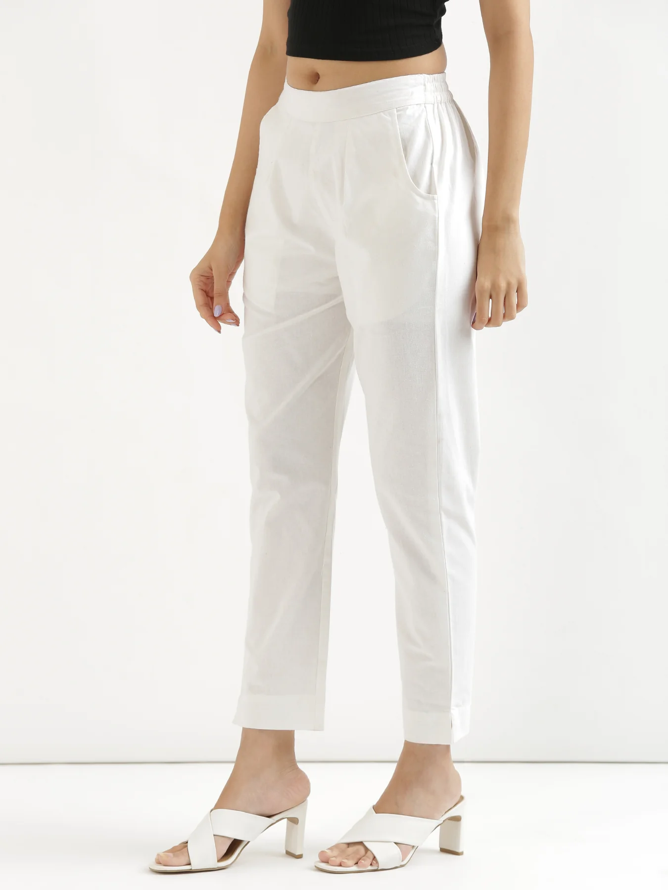 Women Black & White Cotton Pant - Image 15