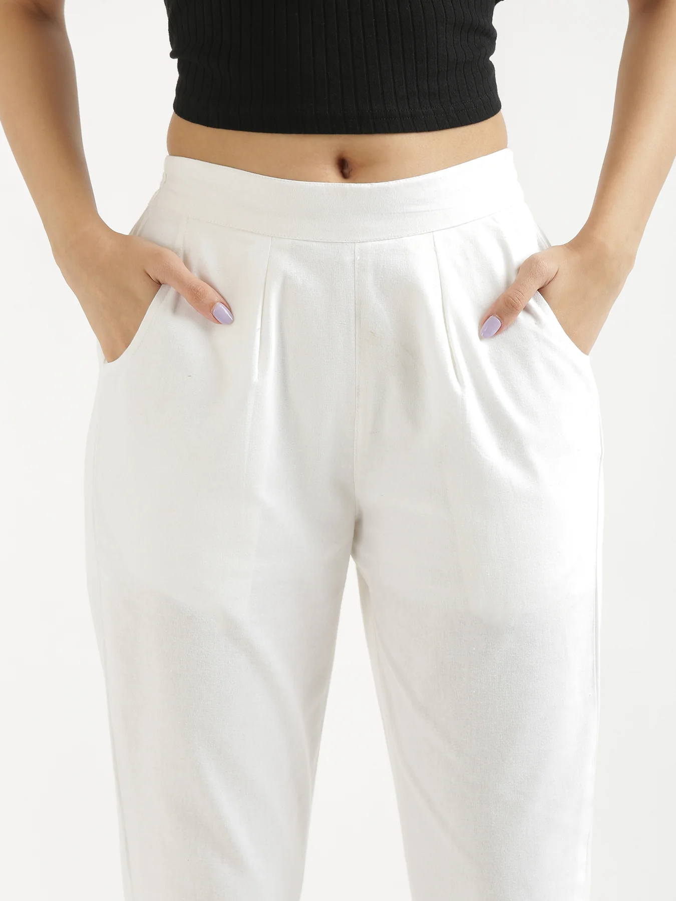 Women Black & White Cotton Pant - Image 16