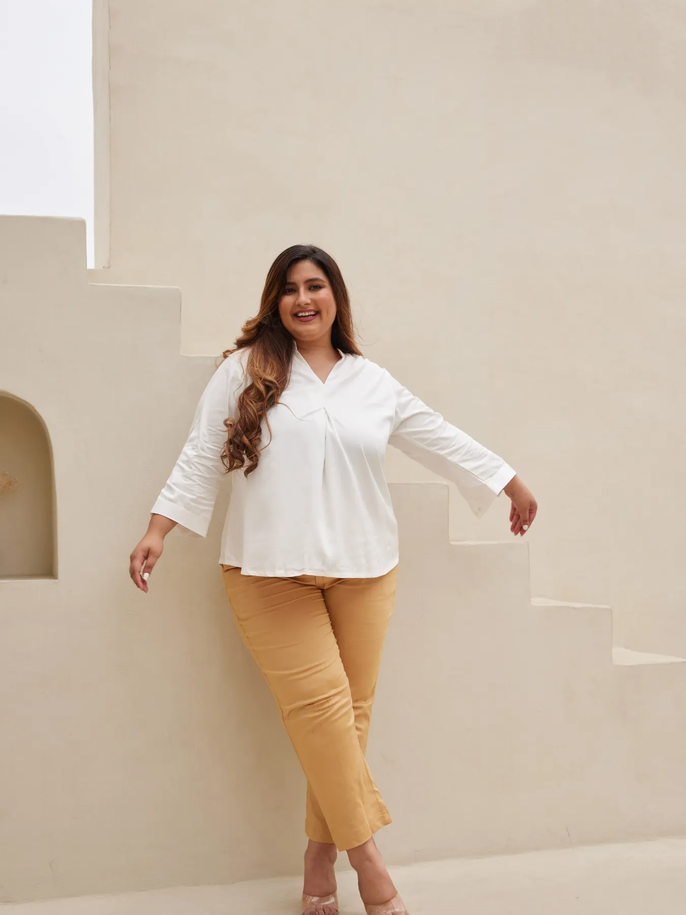 Women Plus Size White Viscose Pleated Top - Image 5
