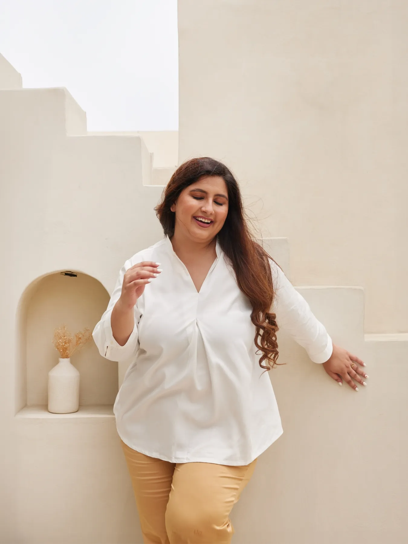 Women Plus Size White Viscose Pleated Top - Image 6