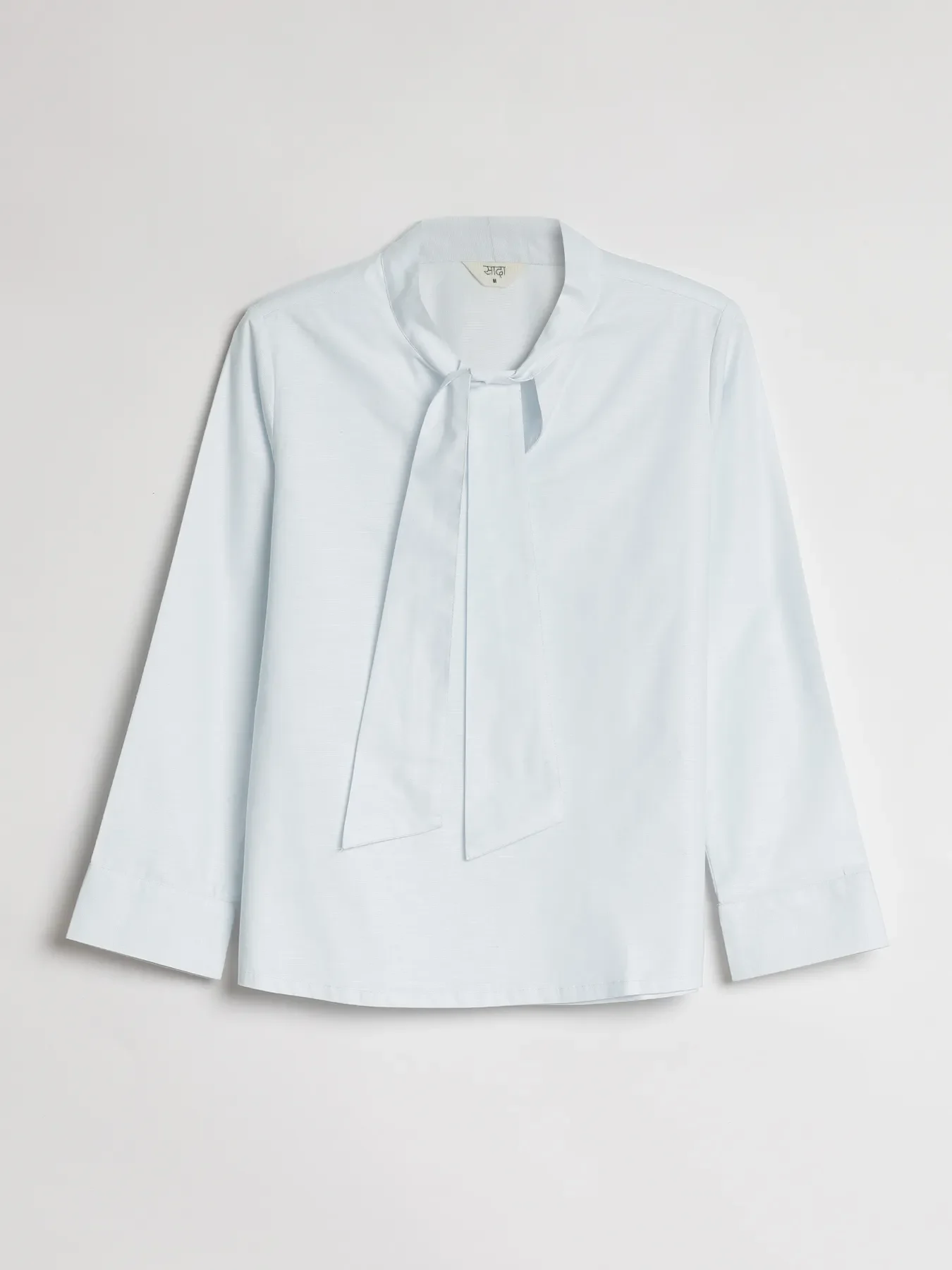 Women Powder Blue Linen Blend Knot Blouse - Image 14
