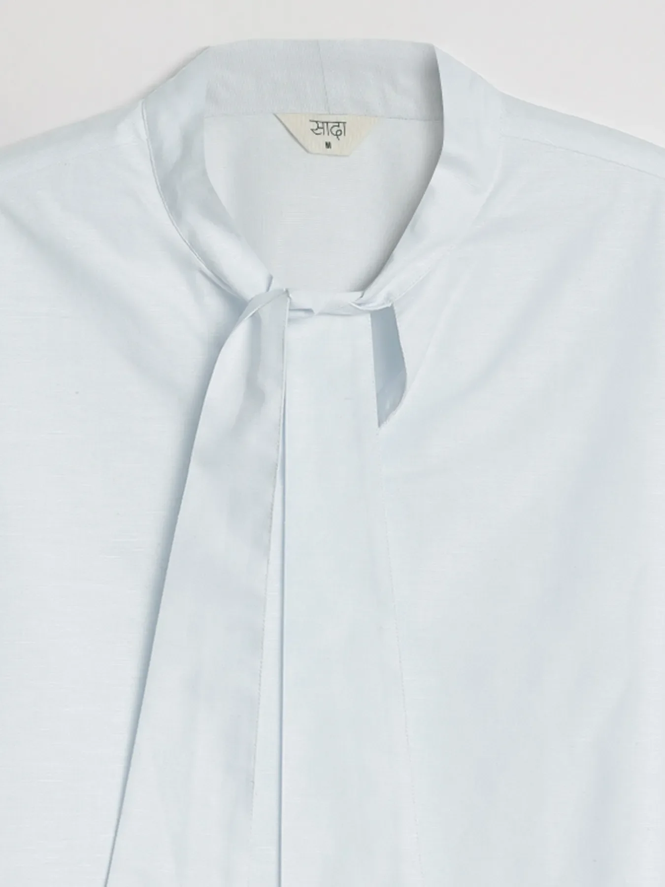 Women Powder Blue Linen Blend Knot Blouse - Image 15