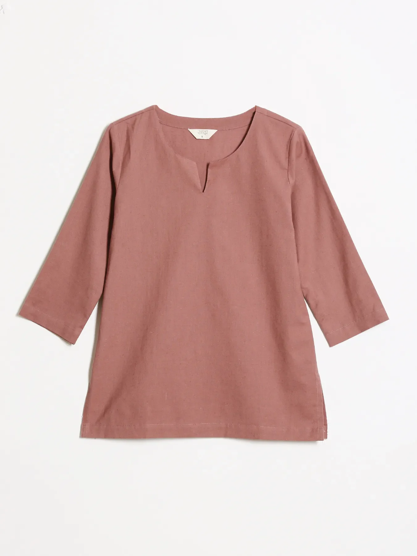 Women Rose Taupe Airy Linen Split Neck Short Kurta - Image 13