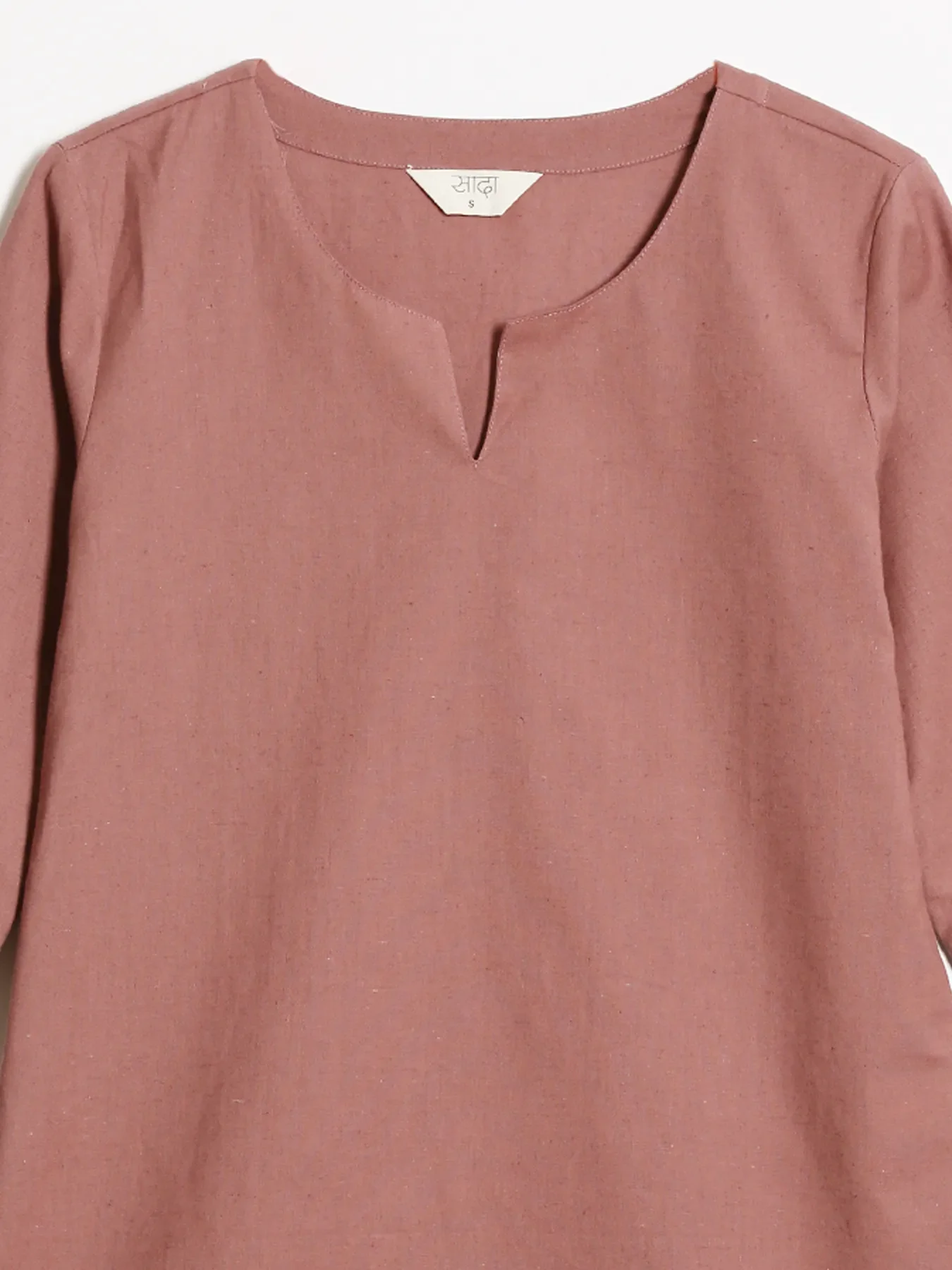 Women Rose Taupe Airy Linen Split Neck Short Kurta - Image 14