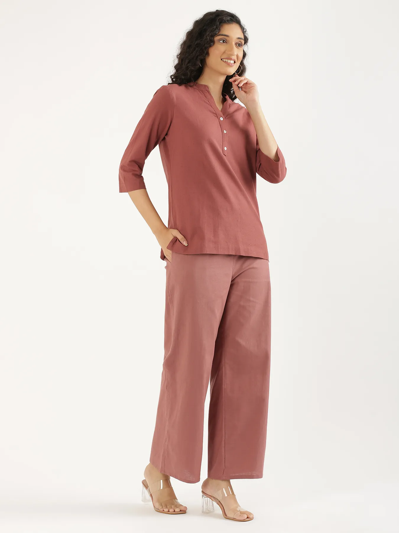 Women Rose Taupe Airy Linen Wide Leg Pant - Image 10