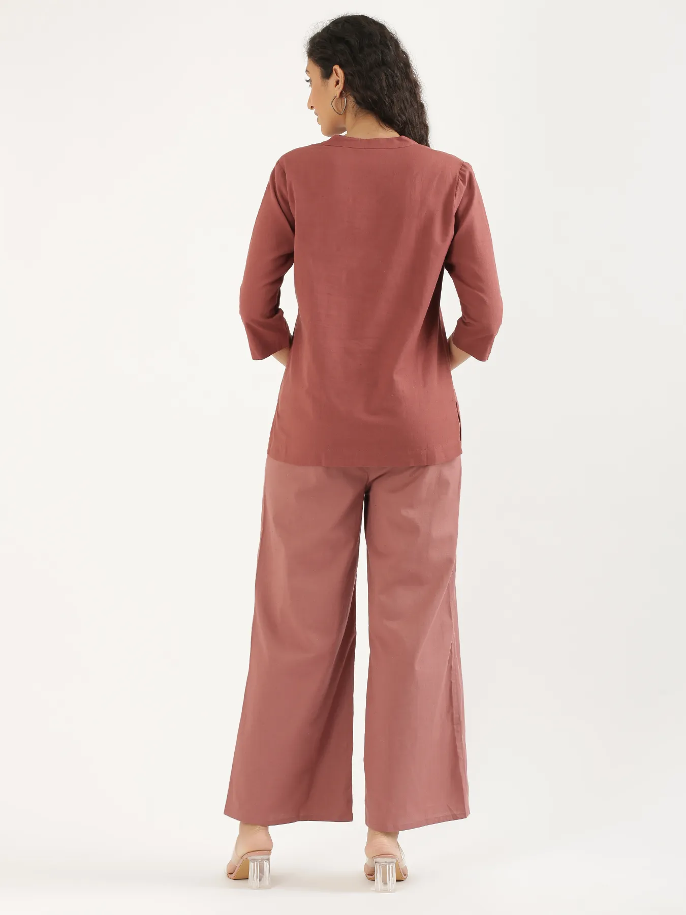 Women Rose Taupe Airy Linen Wide Leg Pant - Image 11
