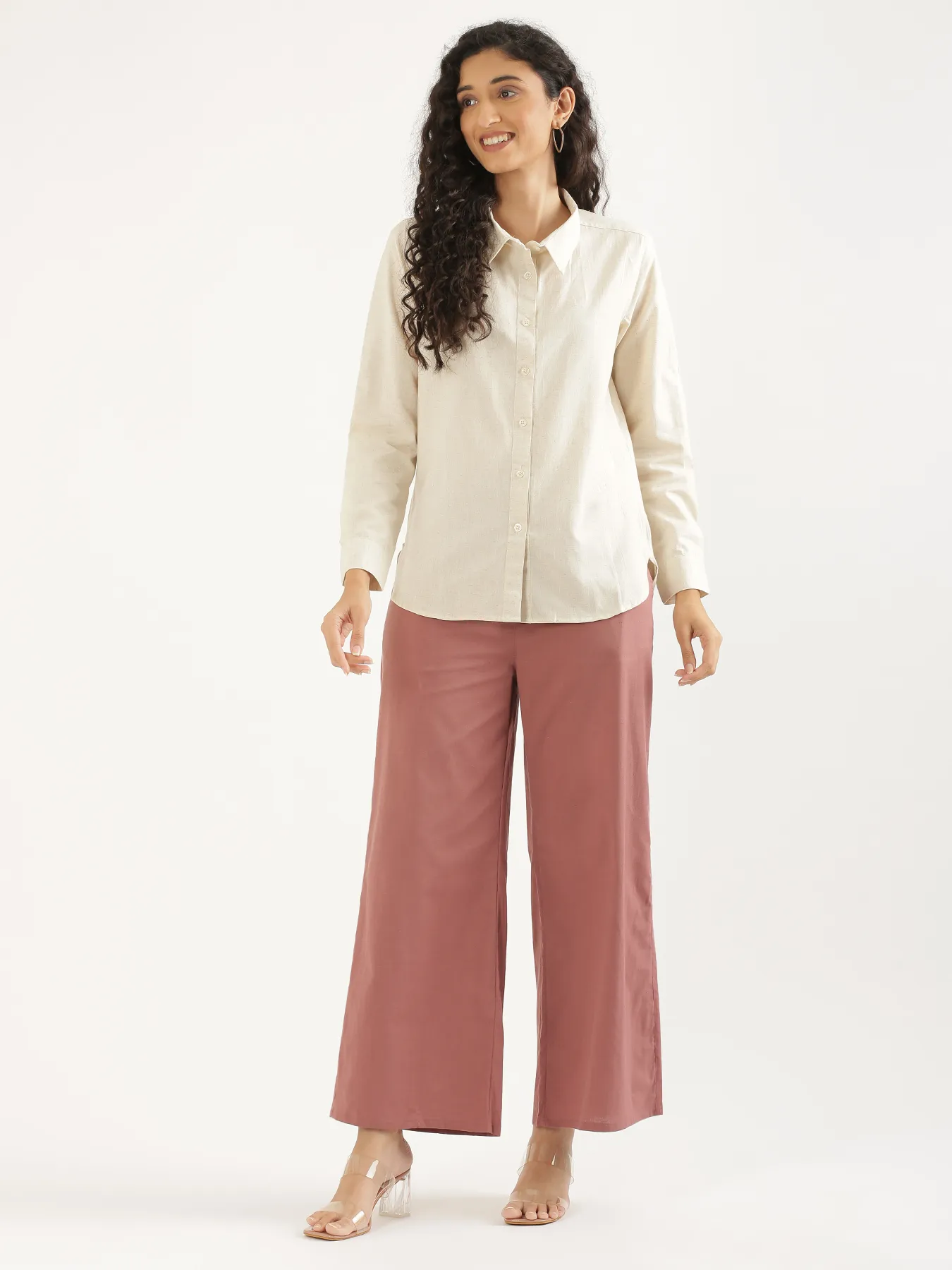 Women Rose Taupe Airy Linen Wide Leg Pant - Image 12