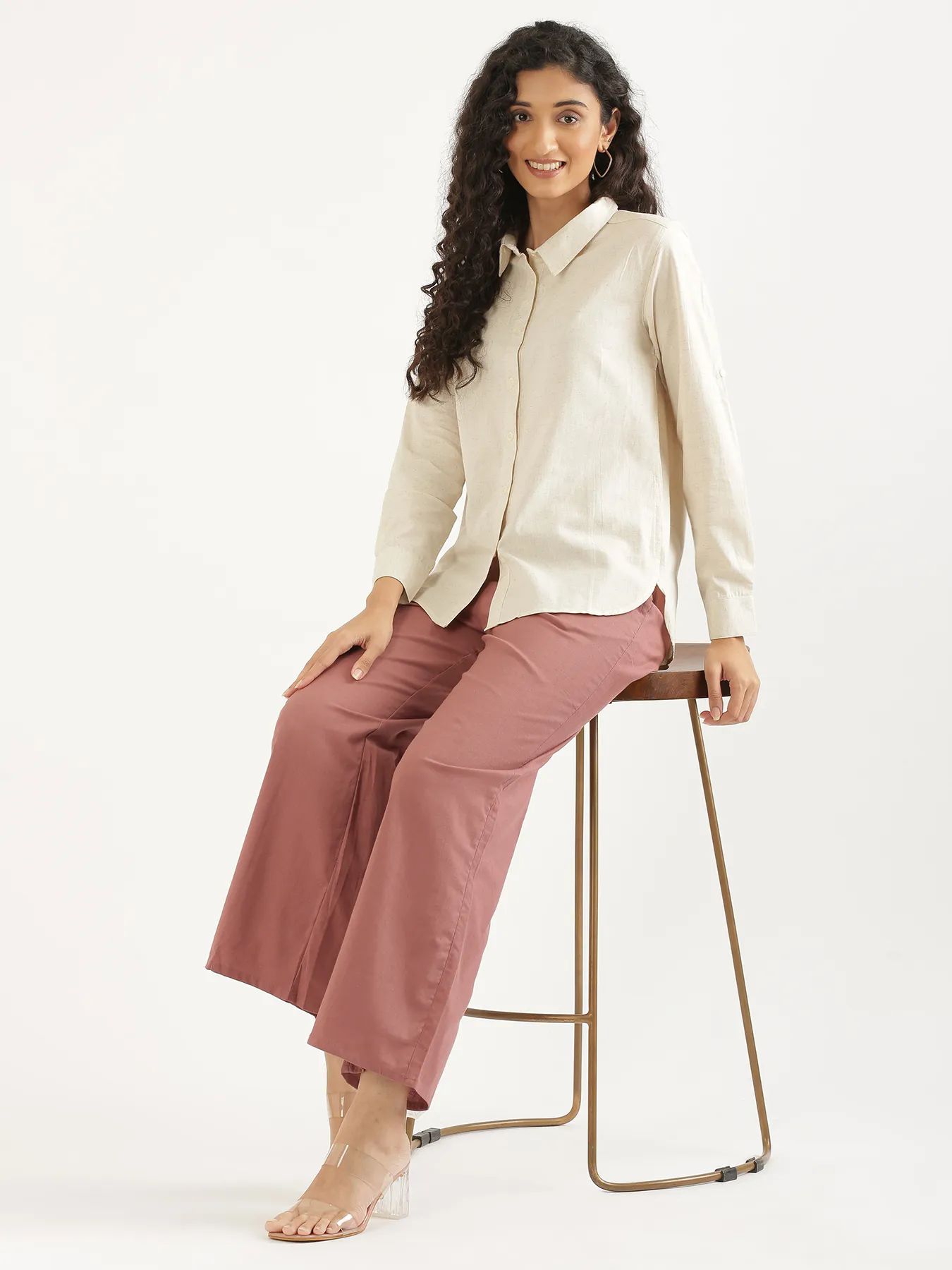 Women Rose Taupe Airy Linen Wide Leg Pant - Image 14