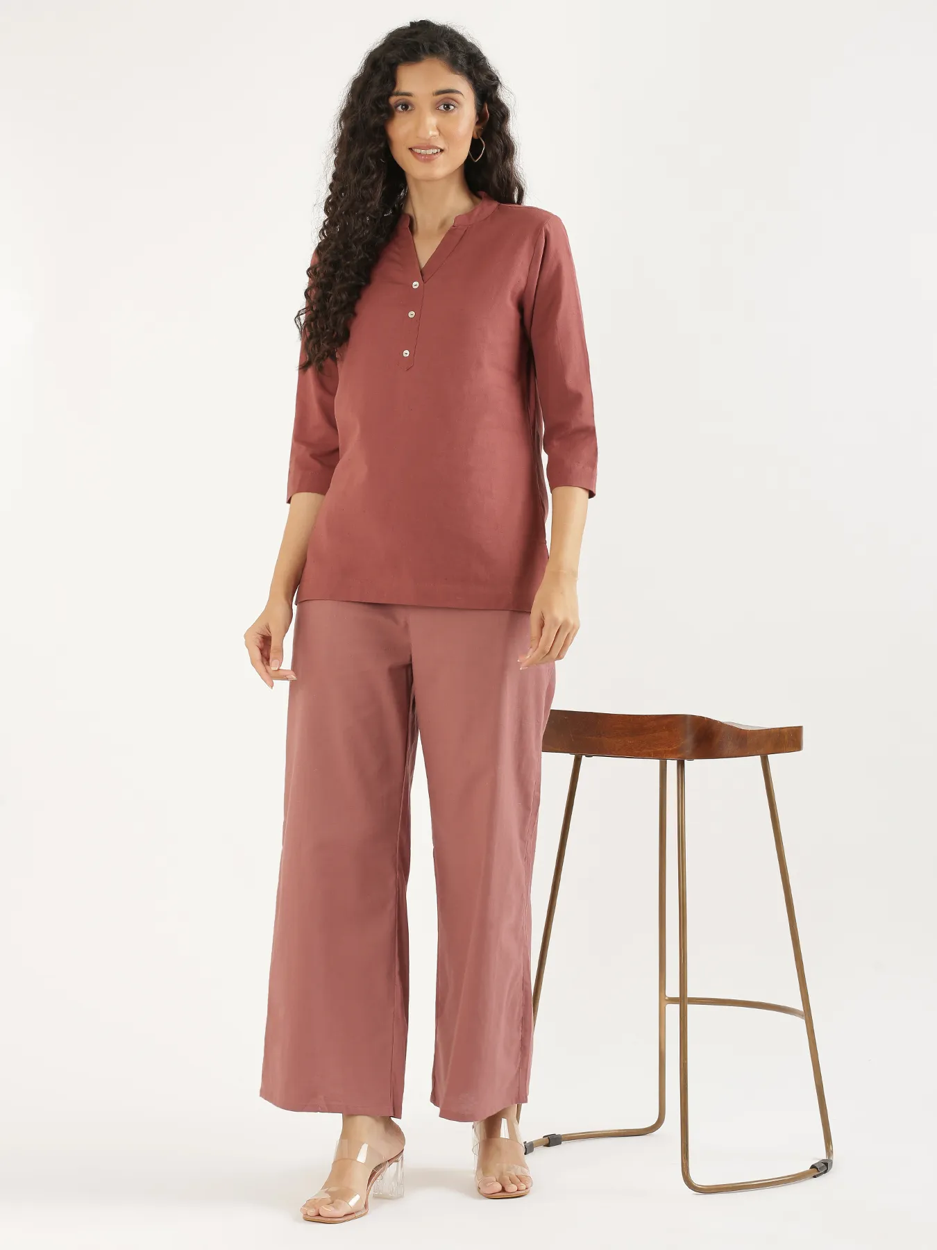 Women Rose Taupe Airy Linen Wide Leg Pant - Image 15