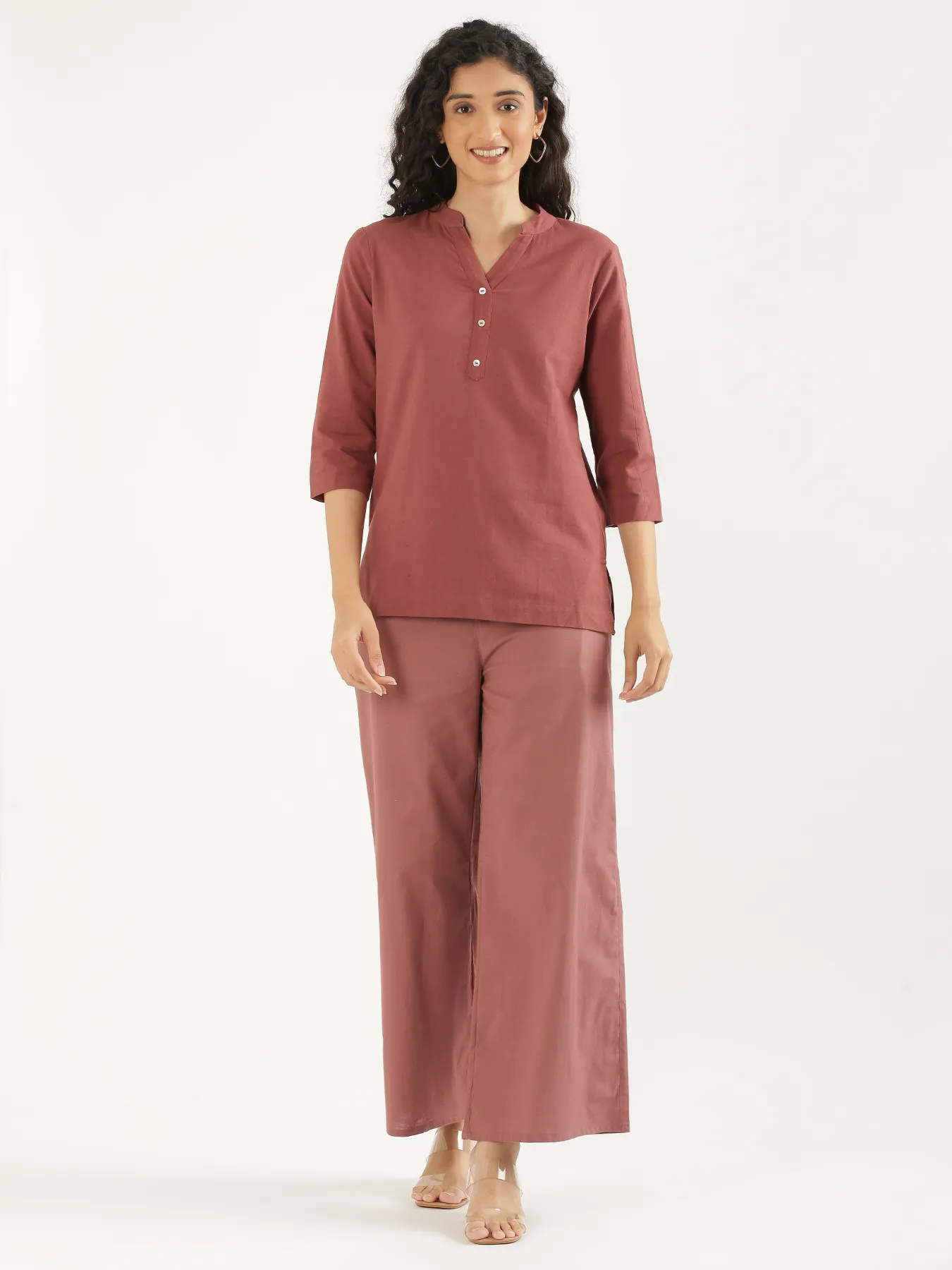 Women Rose Taupe Airy Linen Wide Leg Pant - Image 3