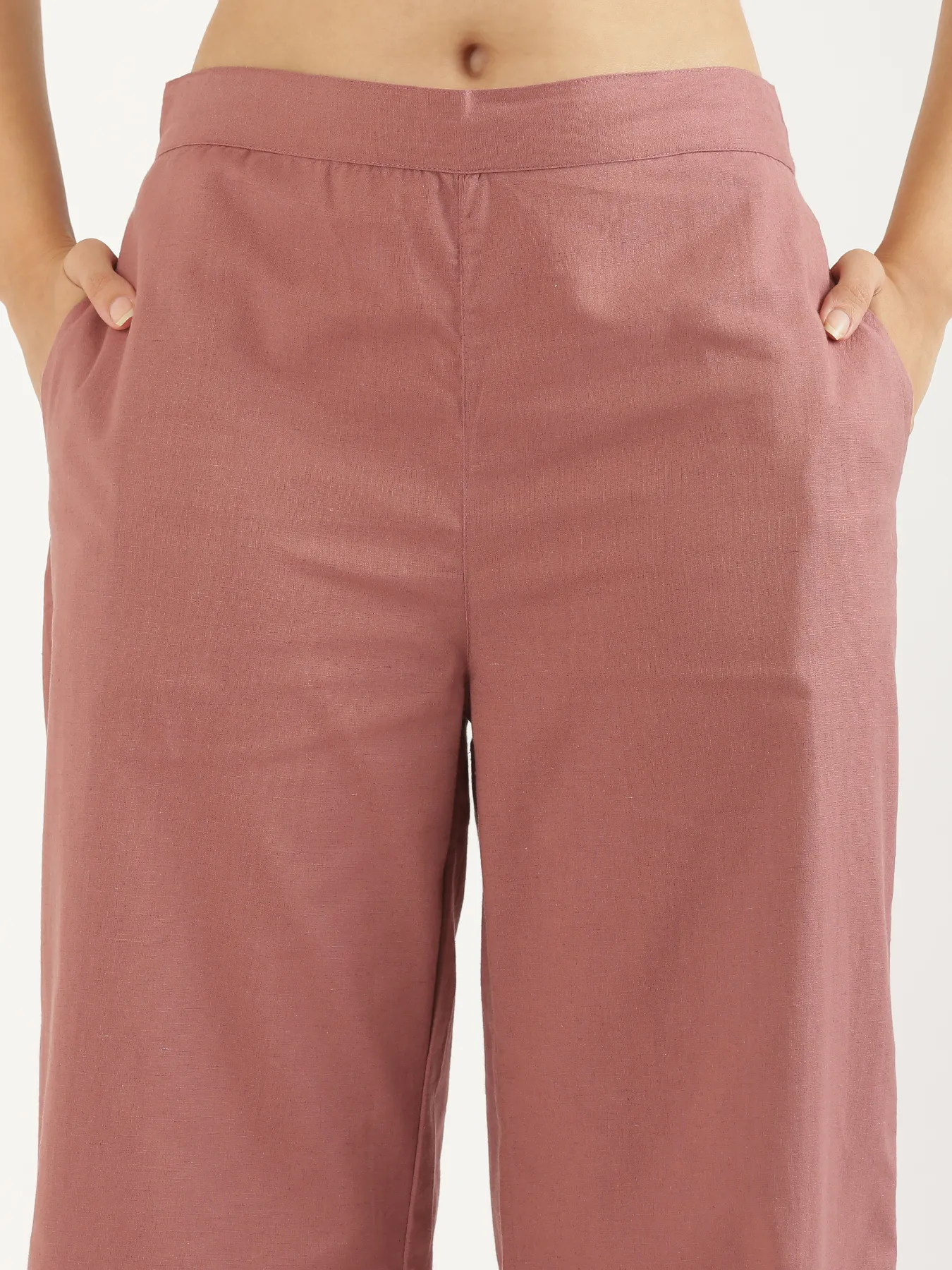 Women Rose Taupe Airy Linen Wide Leg Pant - Image 4