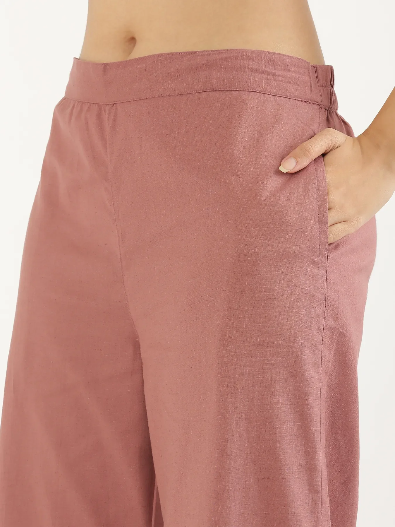 Women Rose Taupe Airy Linen Wide Leg Pant - Image 5