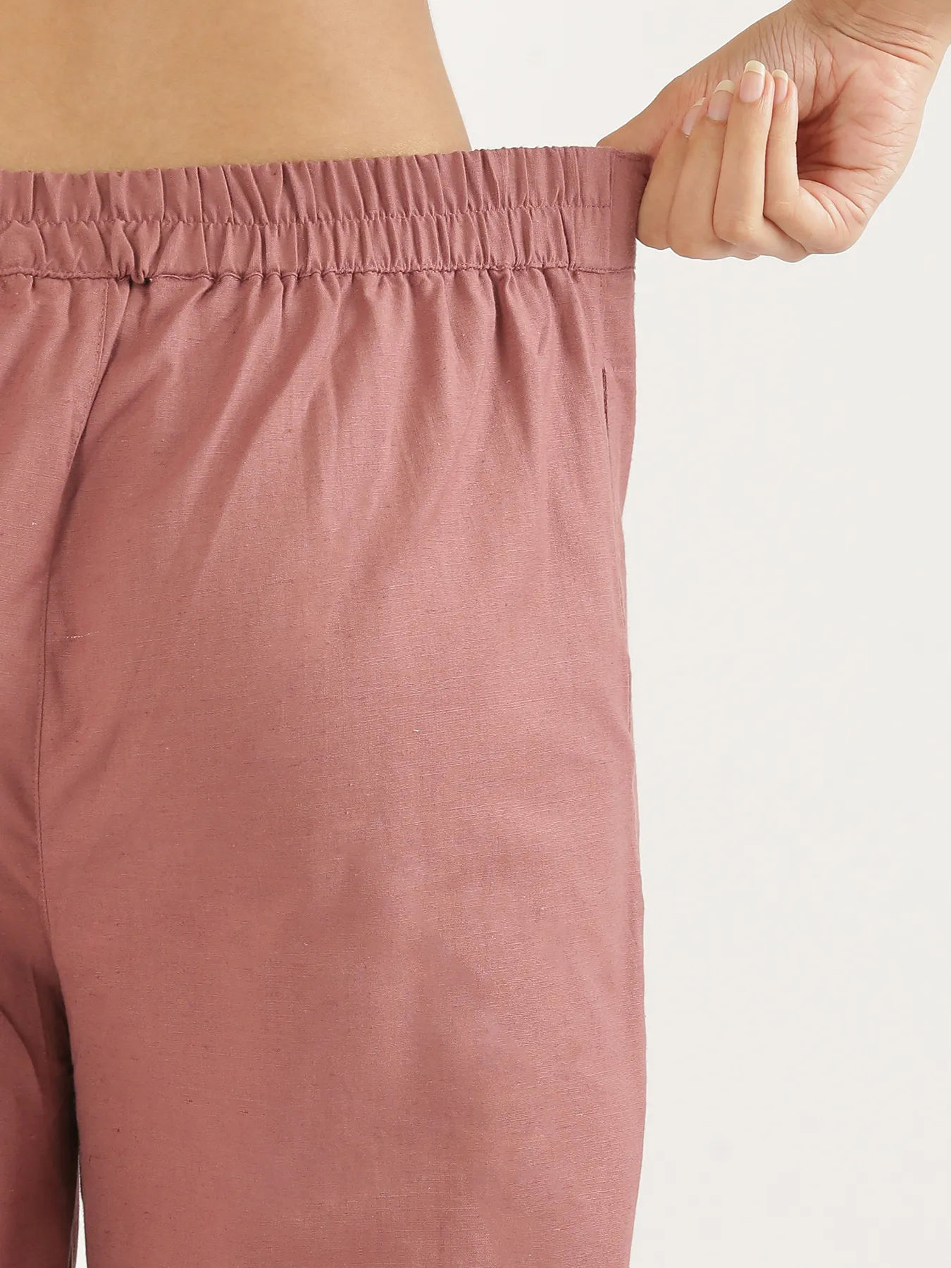 Women Rose Taupe Airy Linen Wide Leg Pant - Image 6