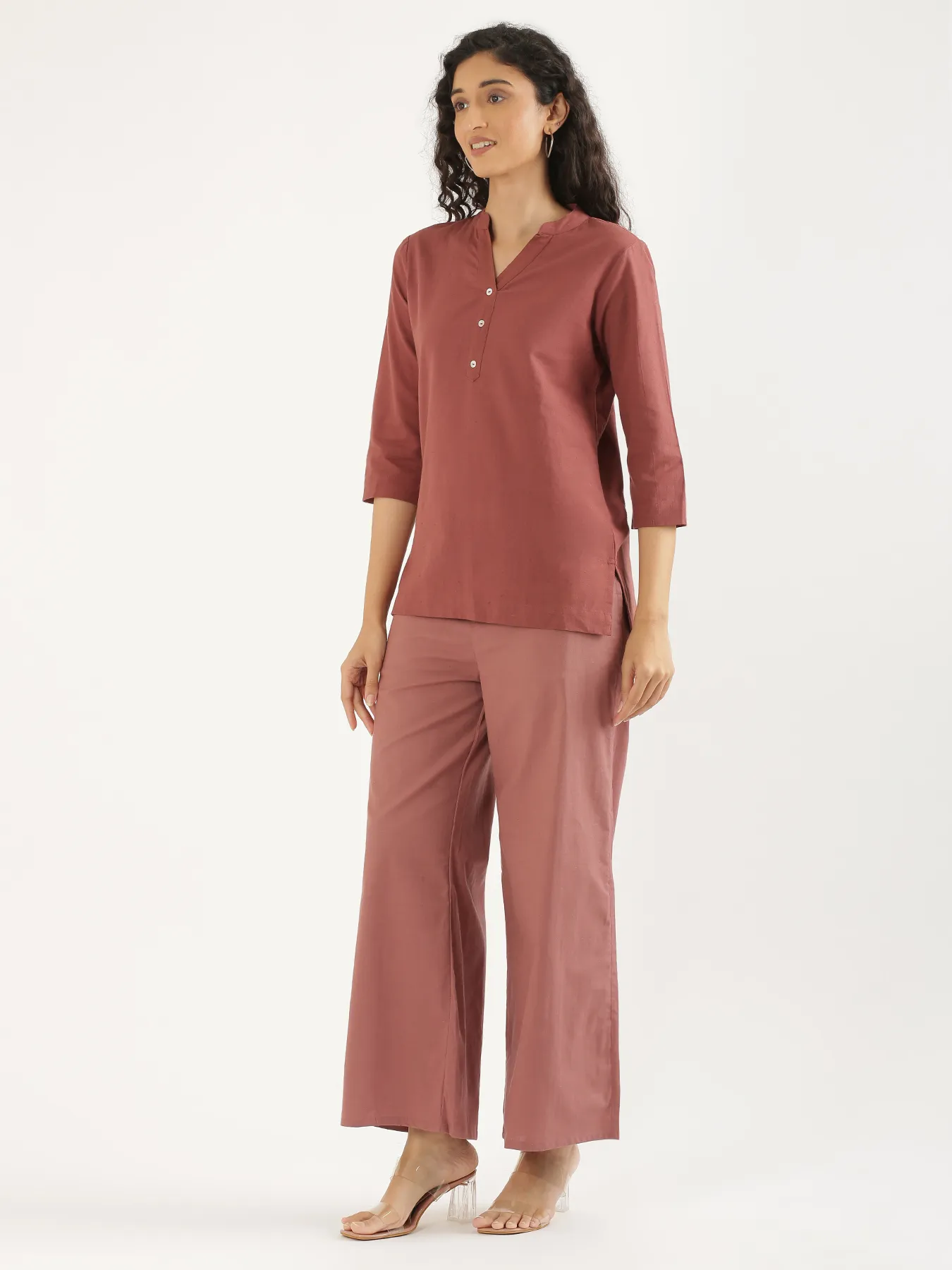Women Rose Taupe Airy Linen Wide Leg Pant - Image 8