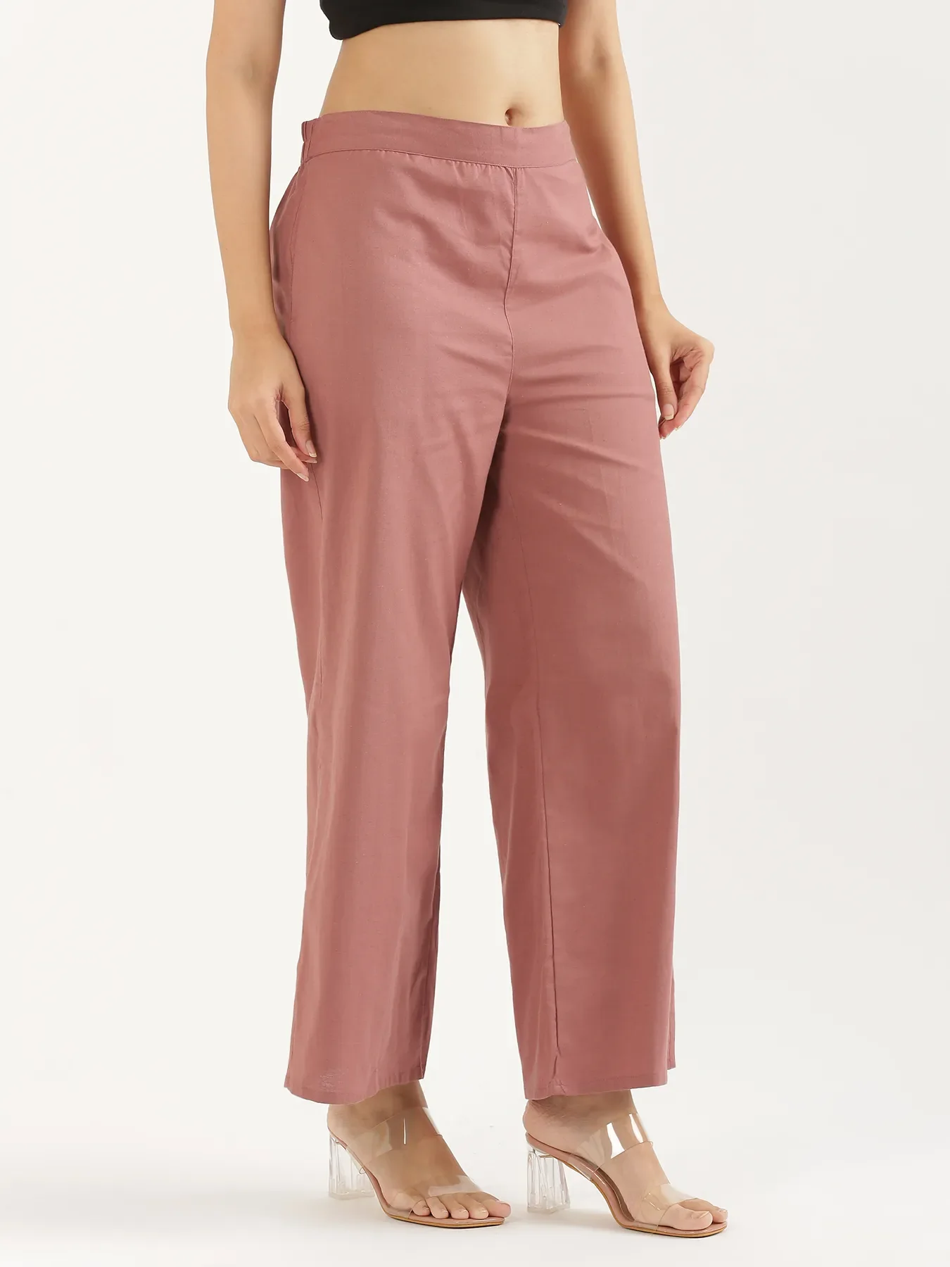 Women Rose Taupe Airy Linen Wide Leg Pant - Image 9