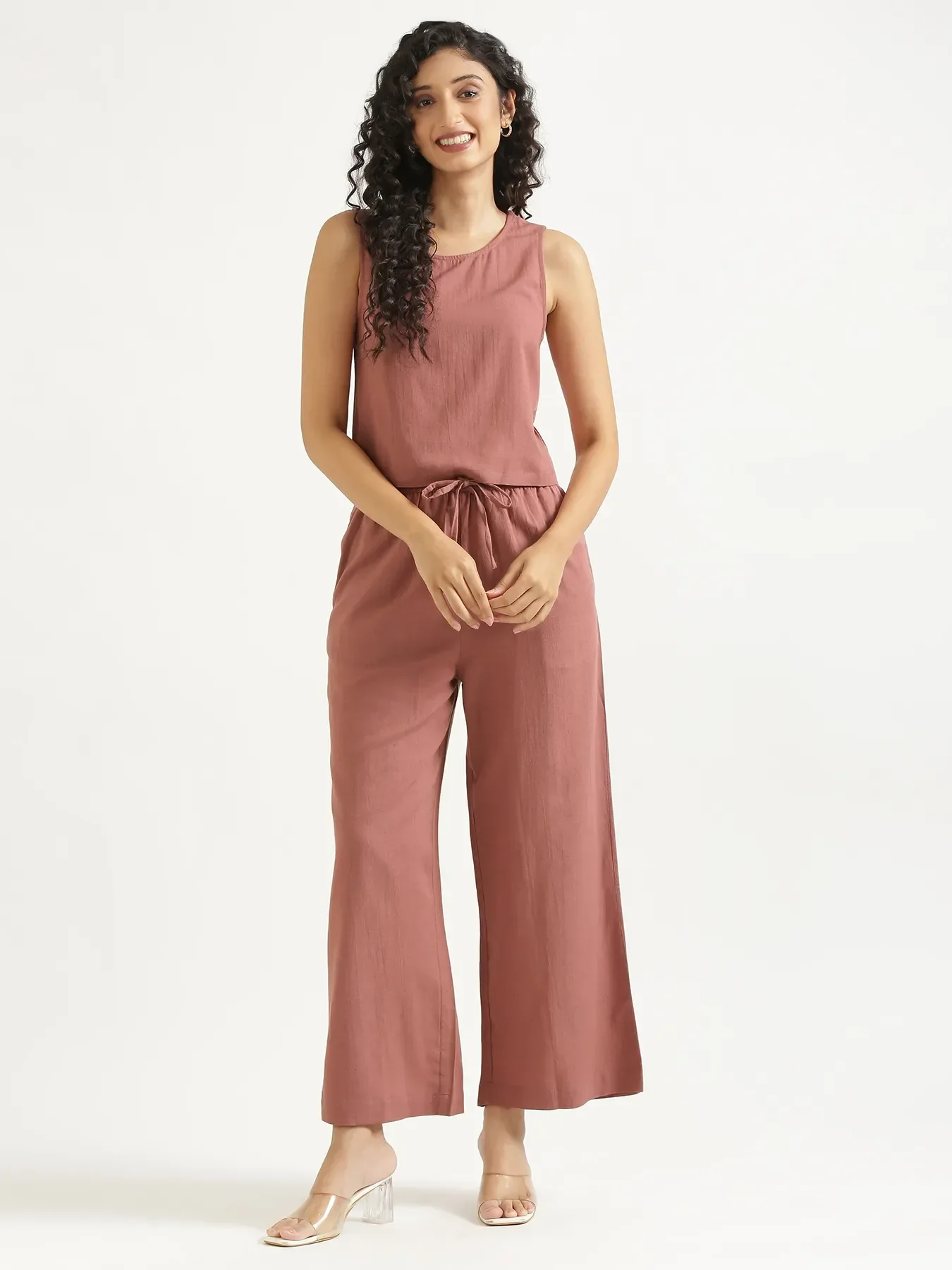 Women Rose Taupe Flowy Linen Crop Top - Image 3