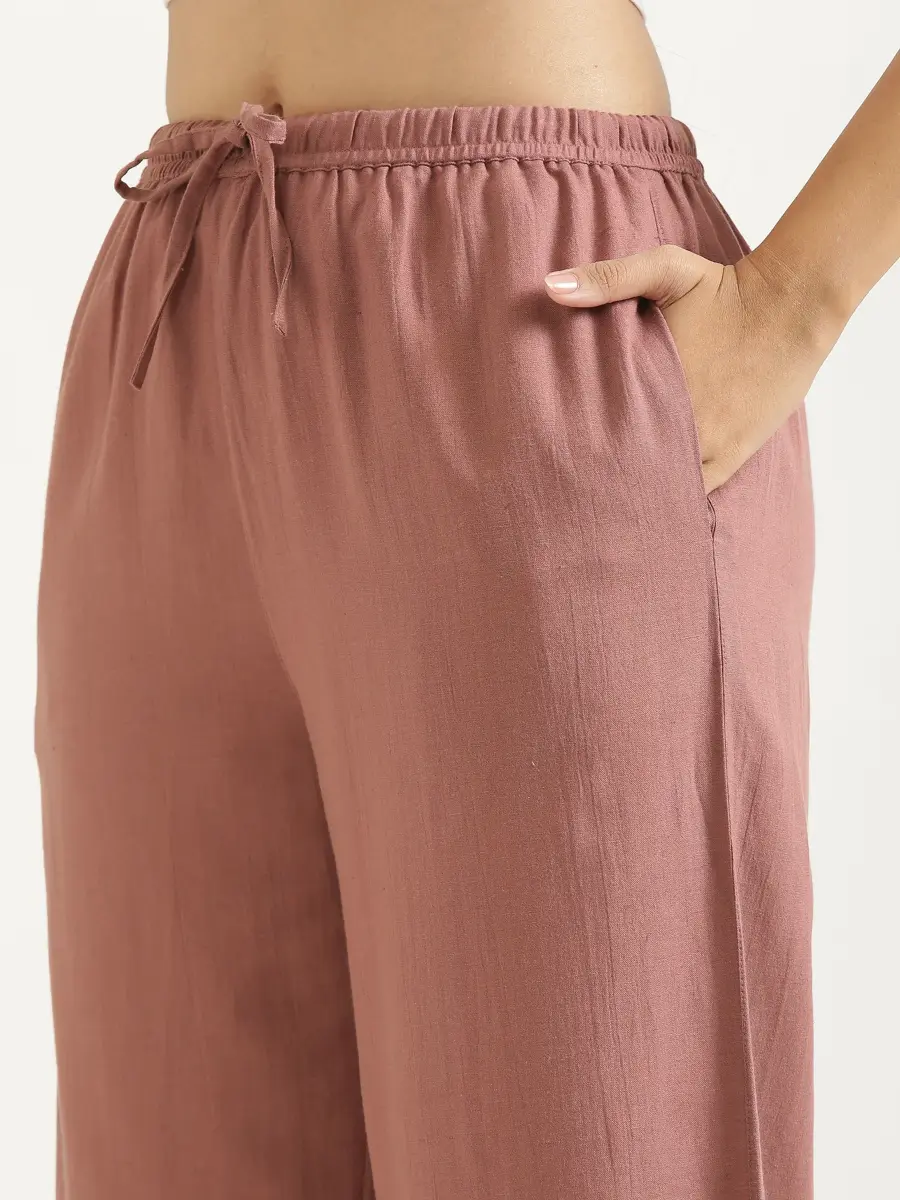 Women Rose Taupe Flowy Linen Pant Set - Image 4