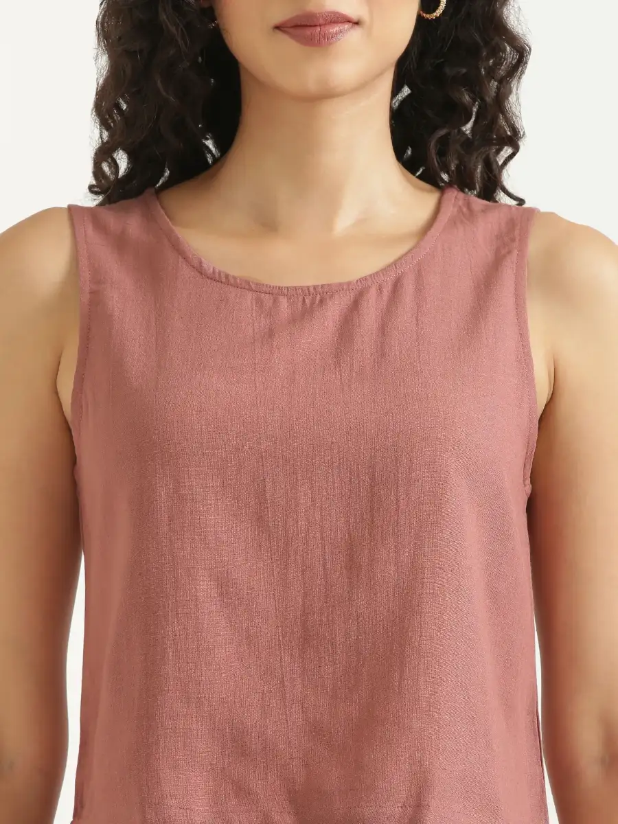 Women Rose Taupe Flowy Linen Pant Set - Image 5