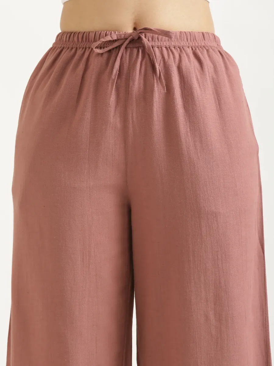 Women Rose Taupe Flowy Linen Pant Set - Image 6