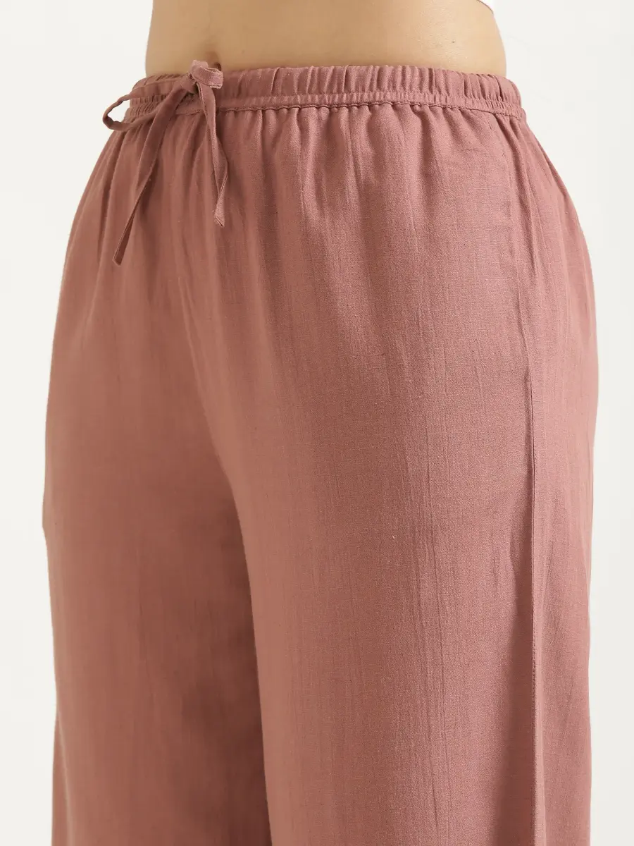 Women Rose Taupe Flowy Linen Wide Leg Pants - Image 10