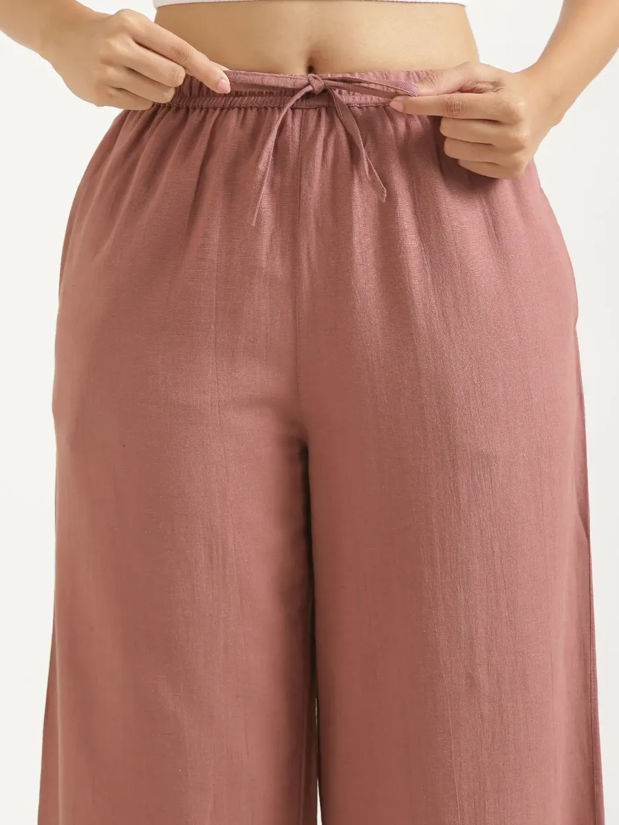 Women Rose Taupe Flowy Linen Wide Leg Pants - Image 11