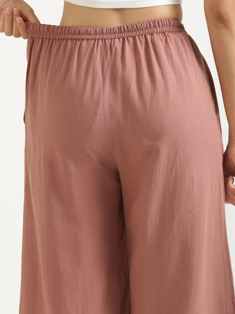 Women Rose Taupe Flowy Linen Wide Leg Pants - Image 12