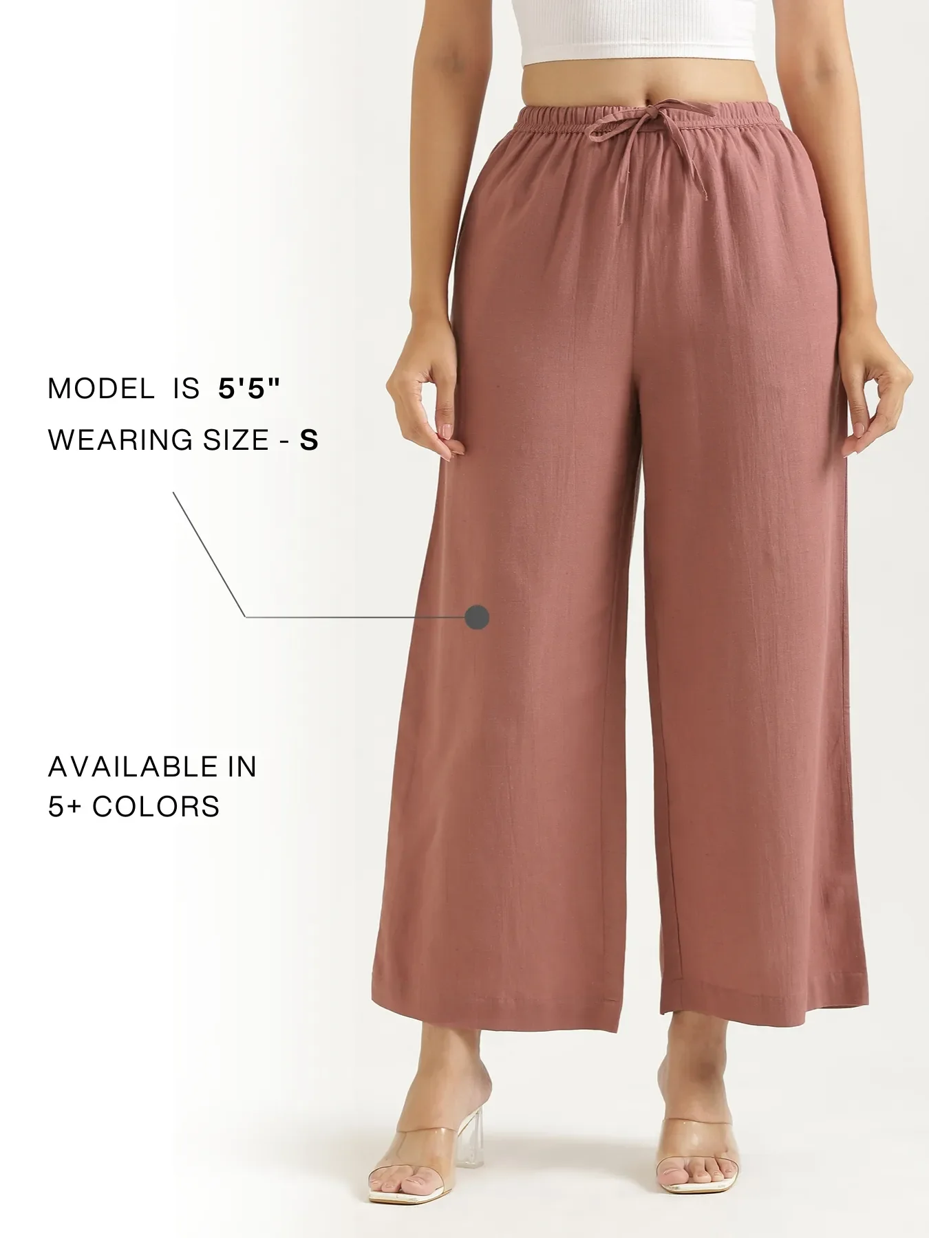 Women Rose Taupe Flowy Linen Wide Leg Pants - Image 16
