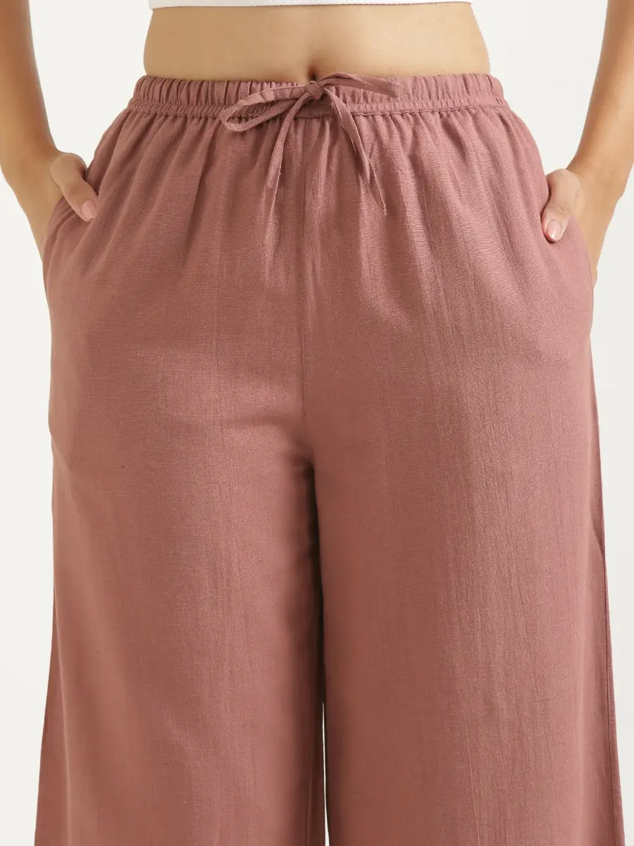 Women Rose Taupe Flowy Linen Wide Leg Pants - Image 6