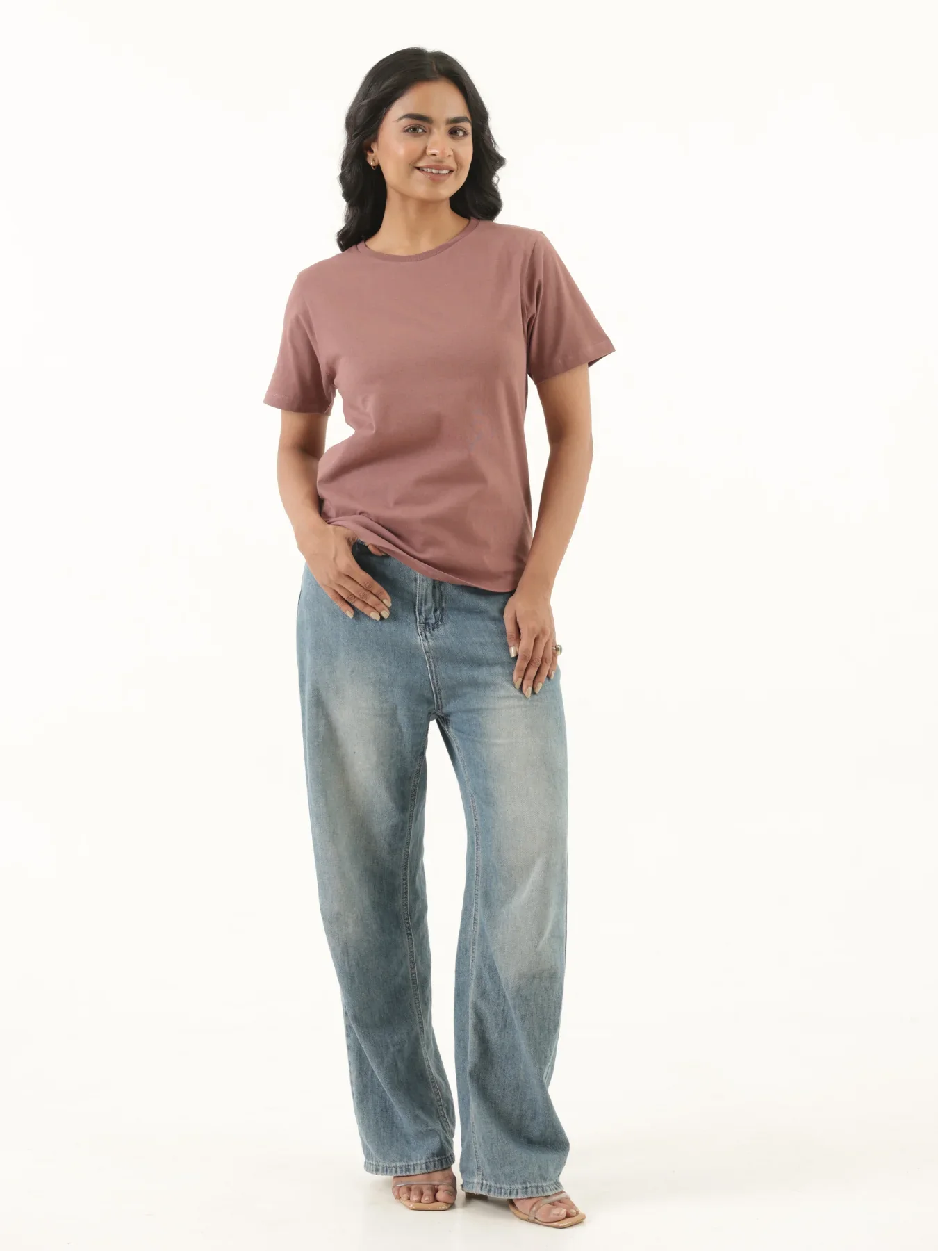 Women Rose Taupe Round Neck T-shirt - Image 3