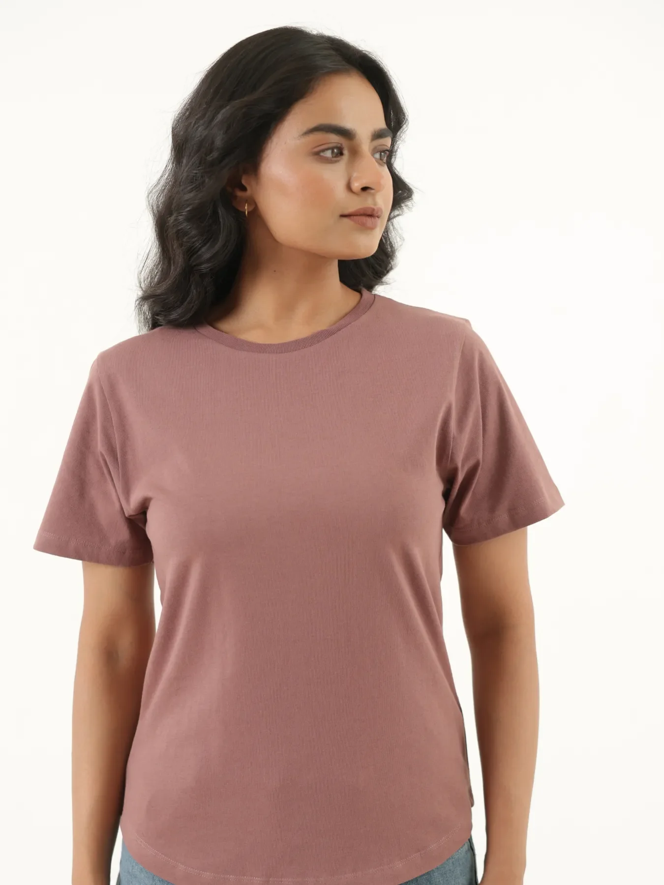 Women Rose Taupe Round Neck T-shirt - Image 4