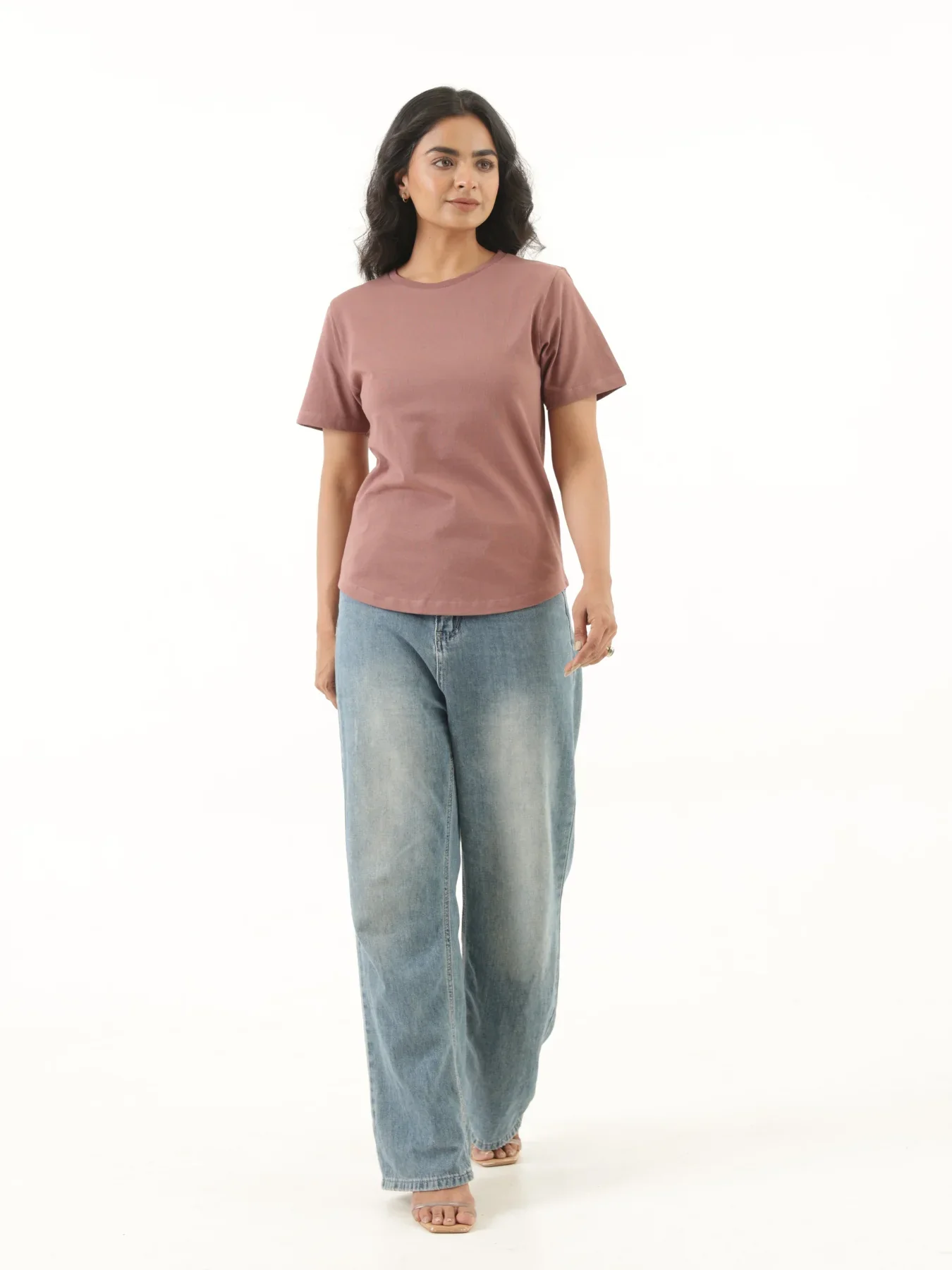 Women Rose Taupe Round Neck T-shirt - Image 5