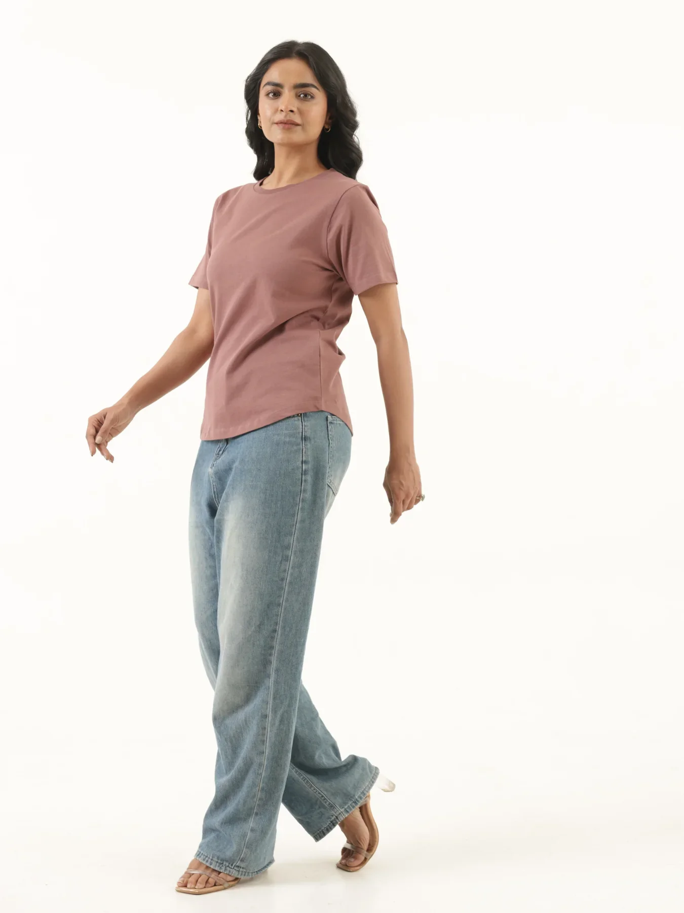 Women Rose Taupe Round Neck T-shirt - Image 7