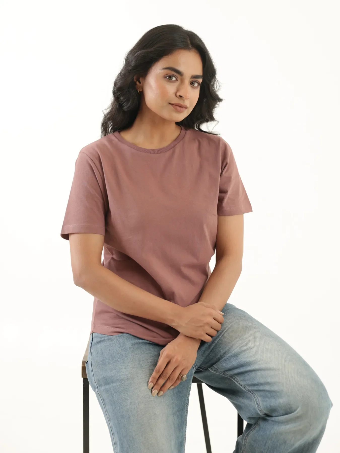 Women Rose Taupe Round Neck T-shirt - Image 8