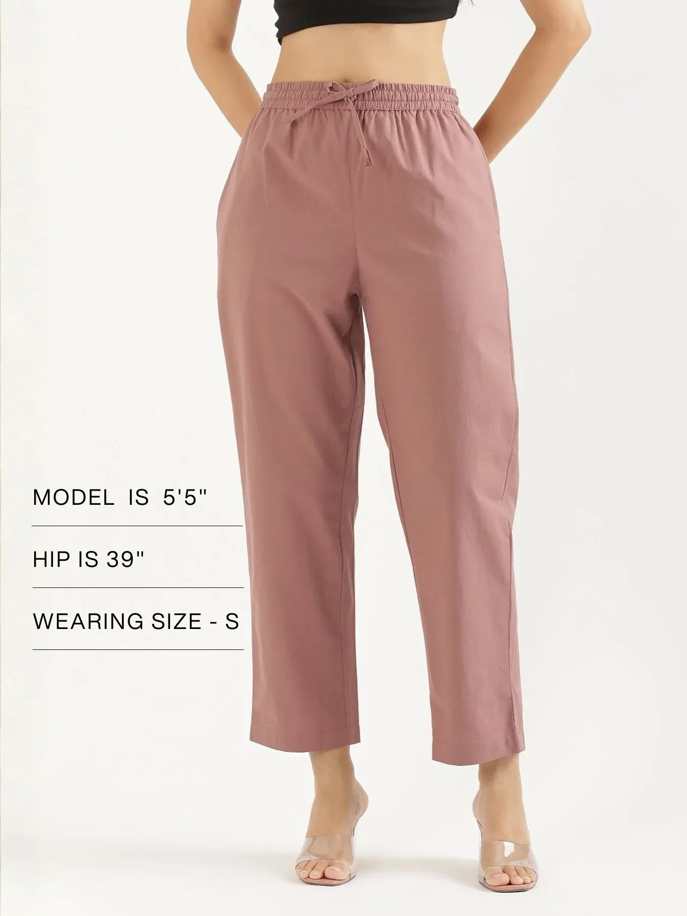 Women Rose Taupe Cotton Straight Pant - Image 13